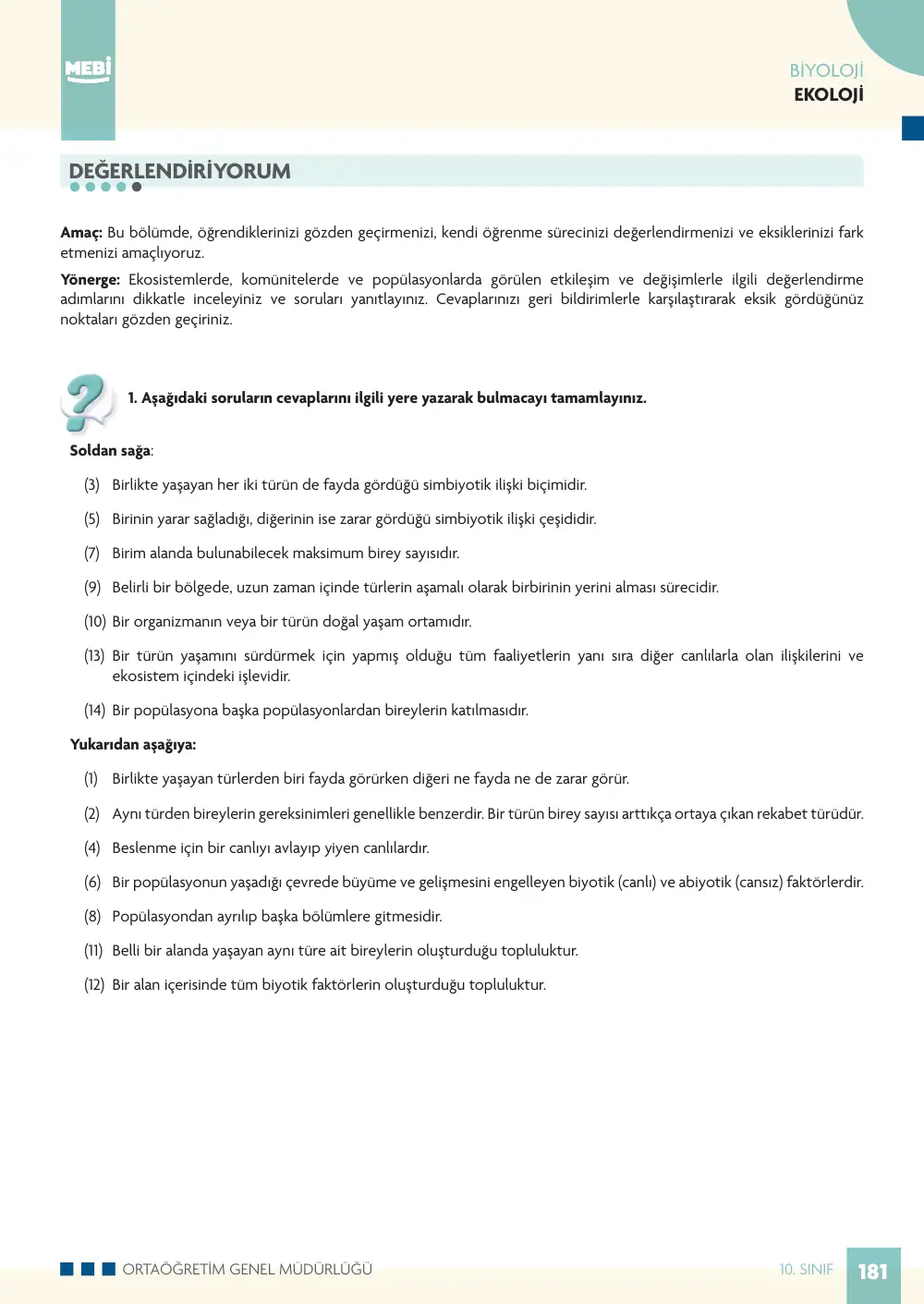 10. Sınıf Biyoloji Bireysel Öğrenme Etkinlikleri (2026-2027) sayfa 179