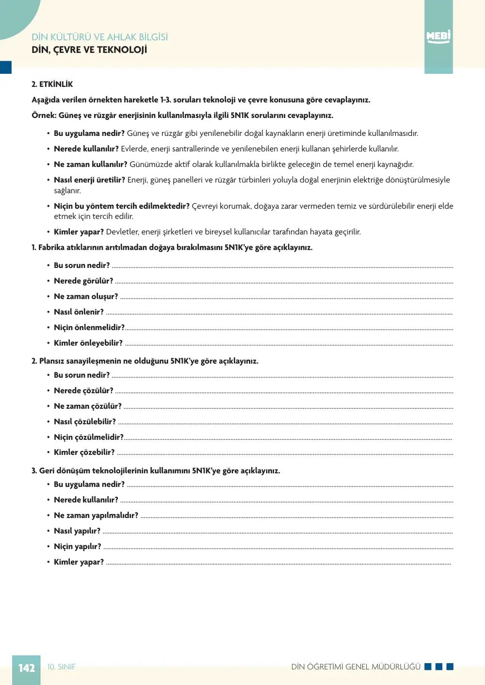 10. Sınıf Din Kültürü ve Ahlak Bilgisi Bireysel Öğrenme Etkinlikleri (2026-2027) sayfa 140