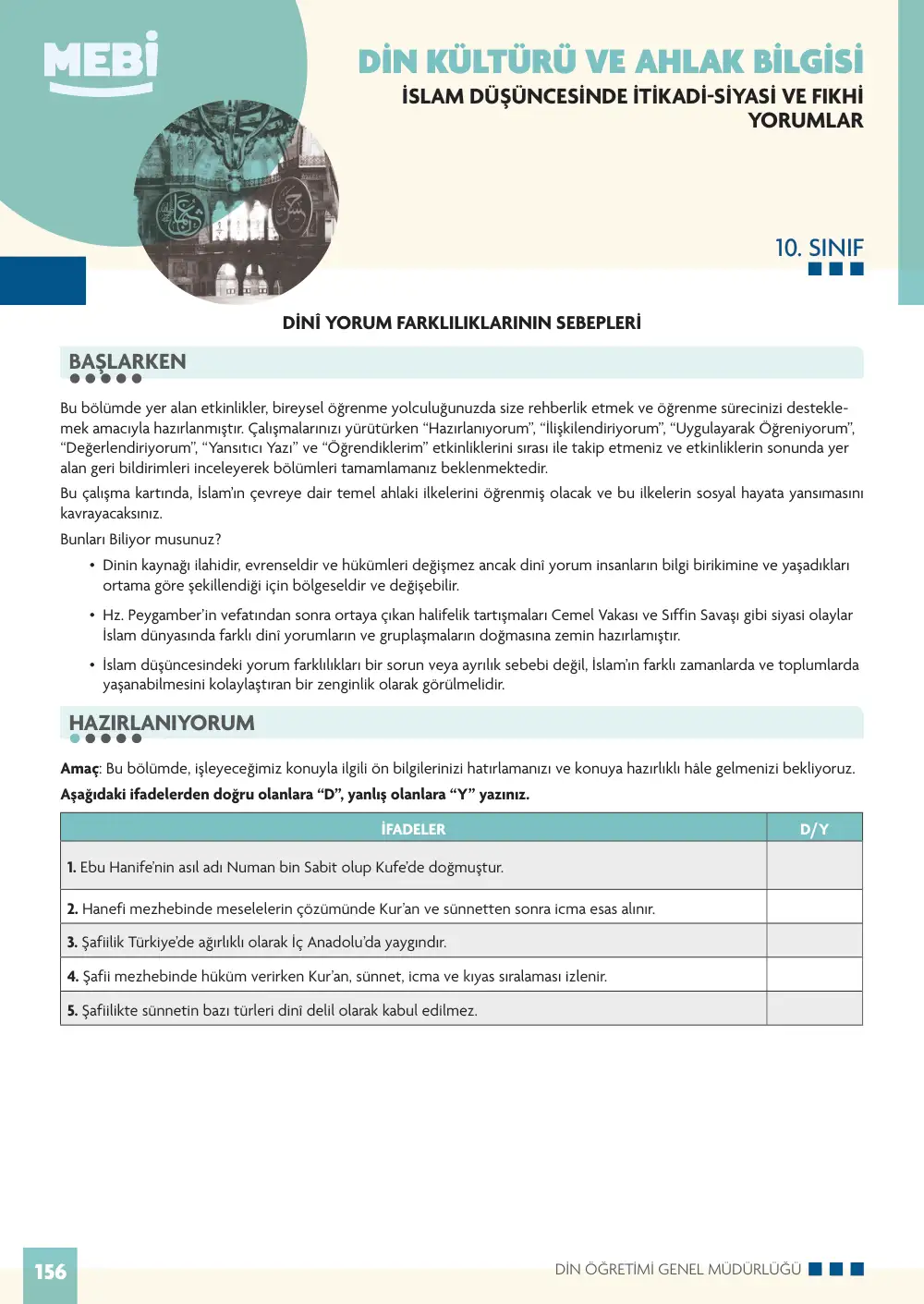 10. Sınıf Din Kültürü ve Ahlak Bilgisi Bireysel Öğrenme Etkinlikleri (2026-2027) sayfa 154