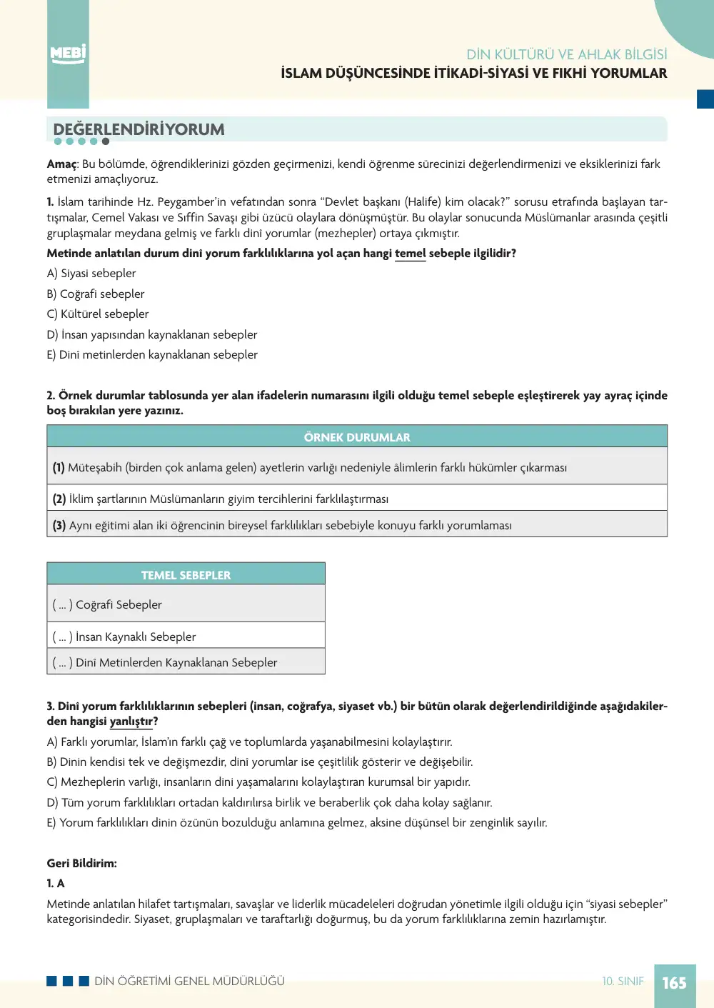 10. Sınıf Din Kültürü ve Ahlak Bilgisi Bireysel Öğrenme Etkinlikleri (2026-2027) sayfa 163