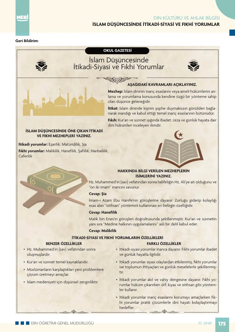 10. Sınıf Din Kültürü ve Ahlak Bilgisi Bireysel Öğrenme Etkinlikleri (2026-2027) sayfa 173