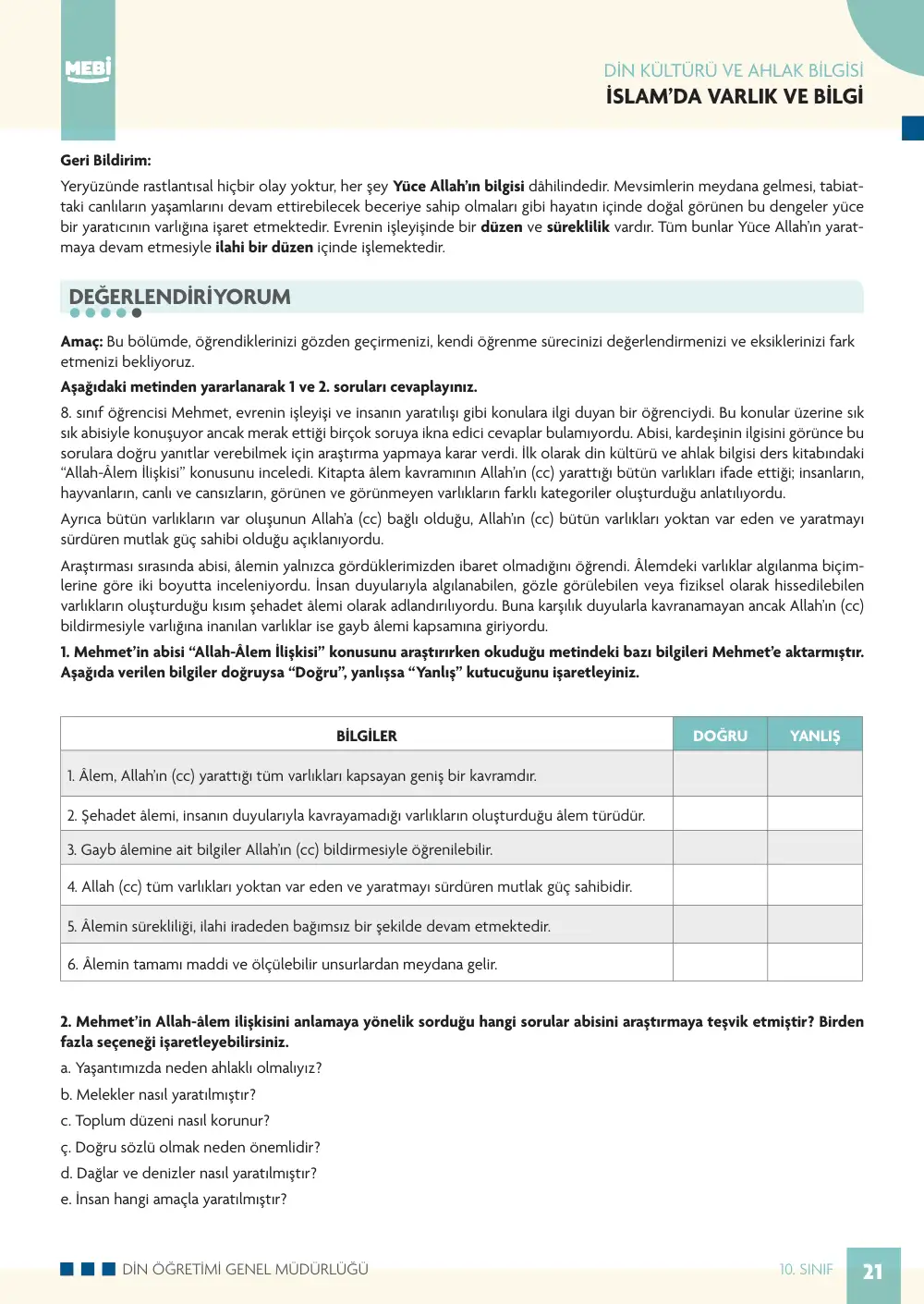 10. Sınıf Din Kültürü ve Ahlak Bilgisi Bireysel Öğrenme Etkinlikleri (2026-2027) sayfa 19
