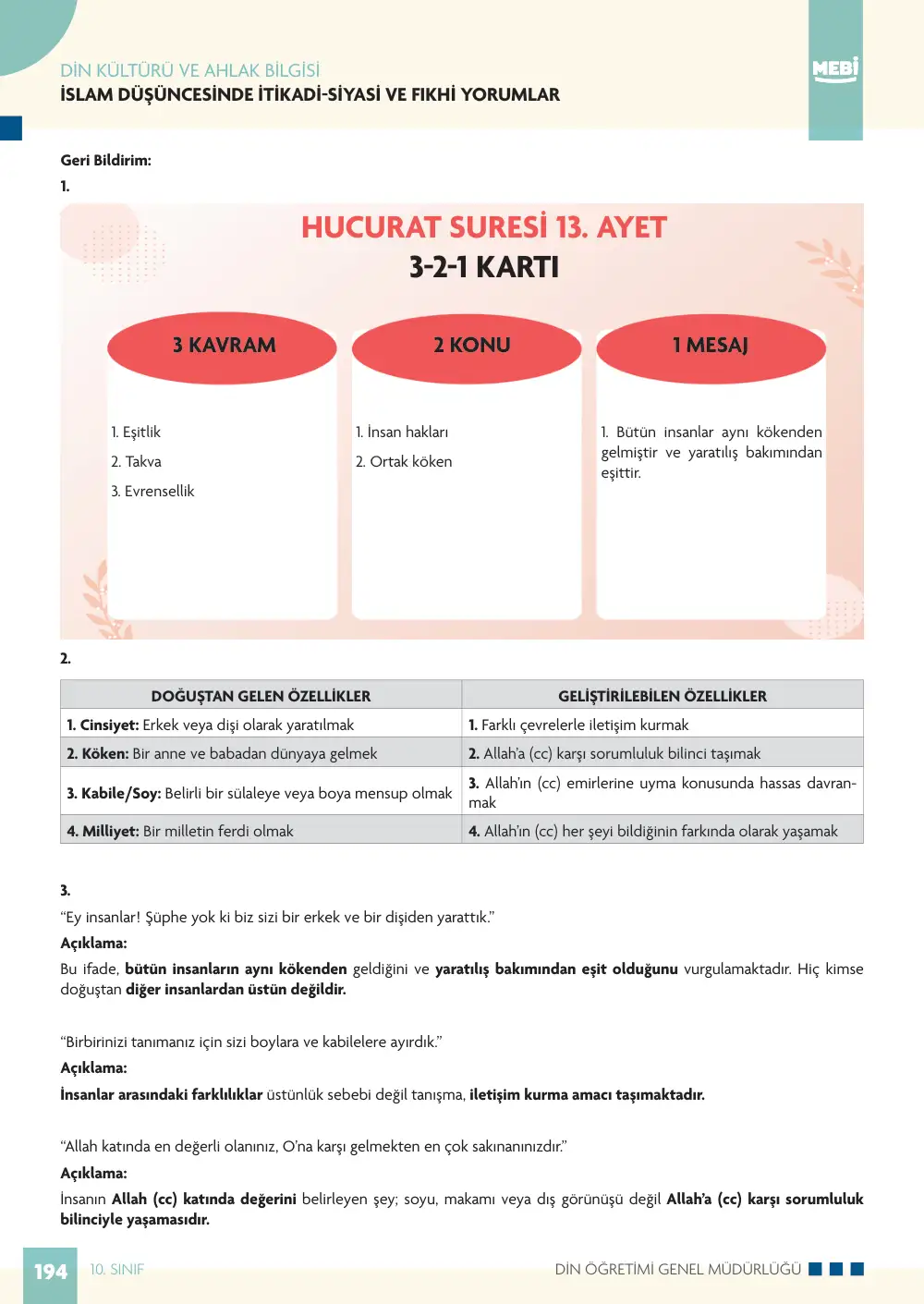 10. Sınıf Din Kültürü ve Ahlak Bilgisi Bireysel Öğrenme Etkinlikleri (2026-2027) sayfa 192