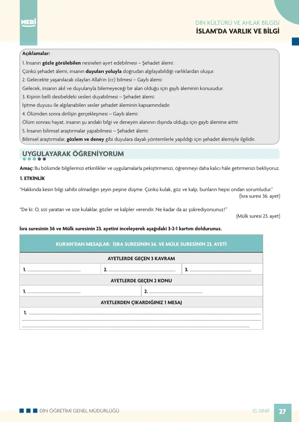 10. Sınıf Din Kültürü ve Ahlak Bilgisi Bireysel Öğrenme Etkinlikleri (2026-2027) sayfa 25