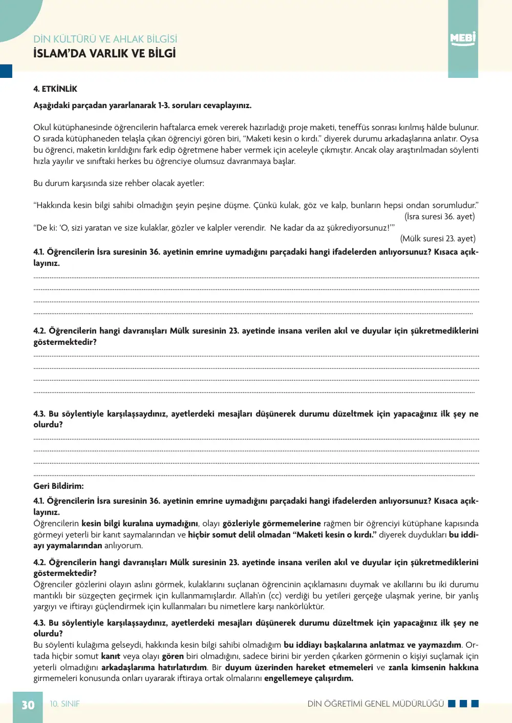 10. Sınıf Din Kültürü ve Ahlak Bilgisi Bireysel Öğrenme Etkinlikleri (2026-2027) sayfa 28