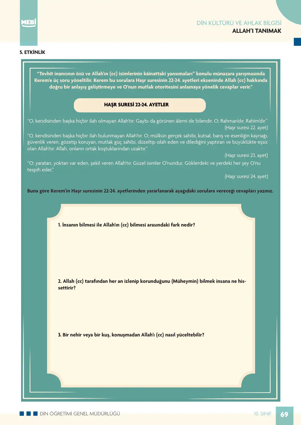 10. Sınıf Din Kültürü ve Ahlak Bilgisi Bireysel Öğrenme Etkinlikleri (2026-2027) sayfa 67