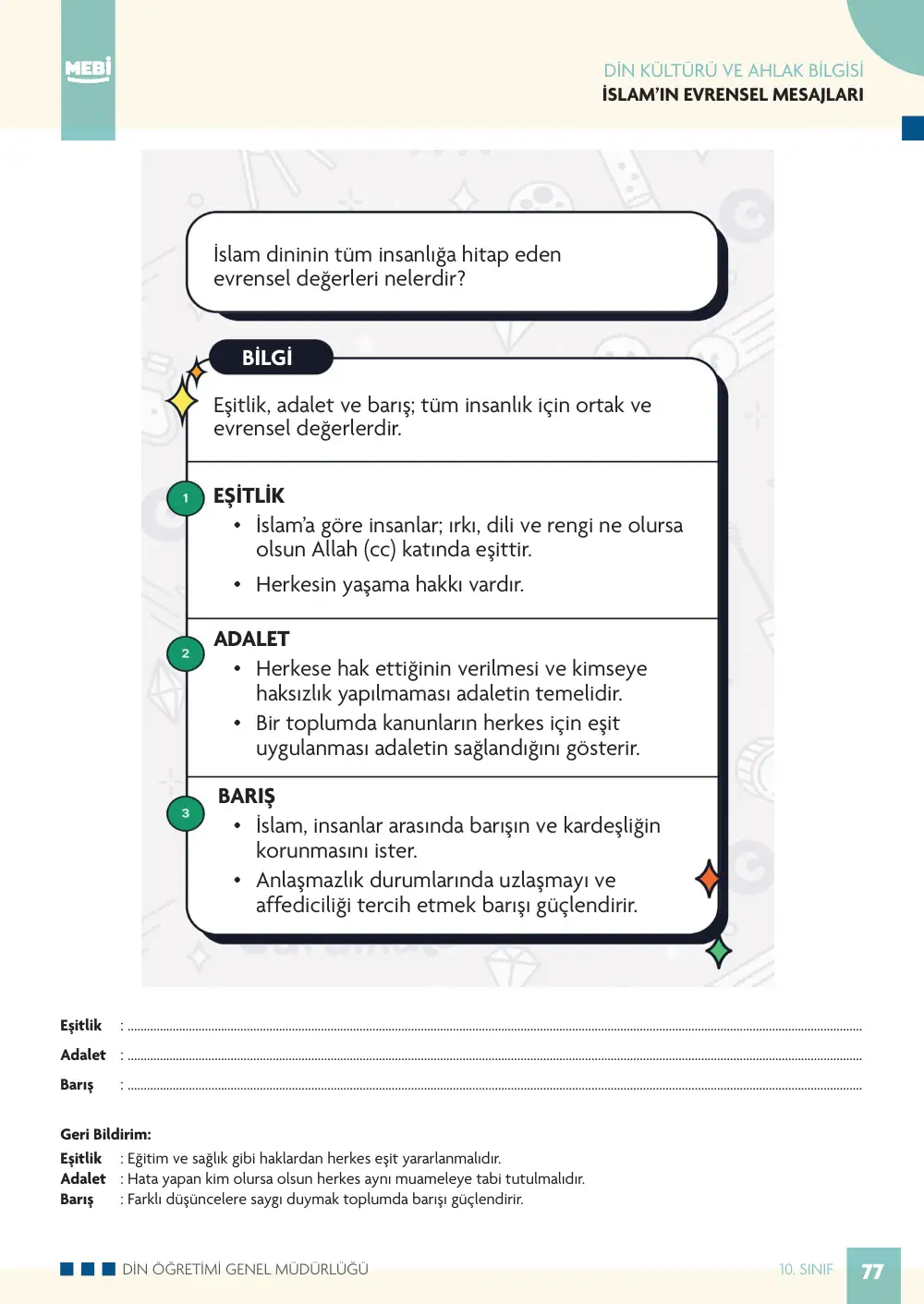 10. Sınıf Din Kültürü ve Ahlak Bilgisi Bireysel Öğrenme Etkinlikleri (2026-2027) sayfa 75