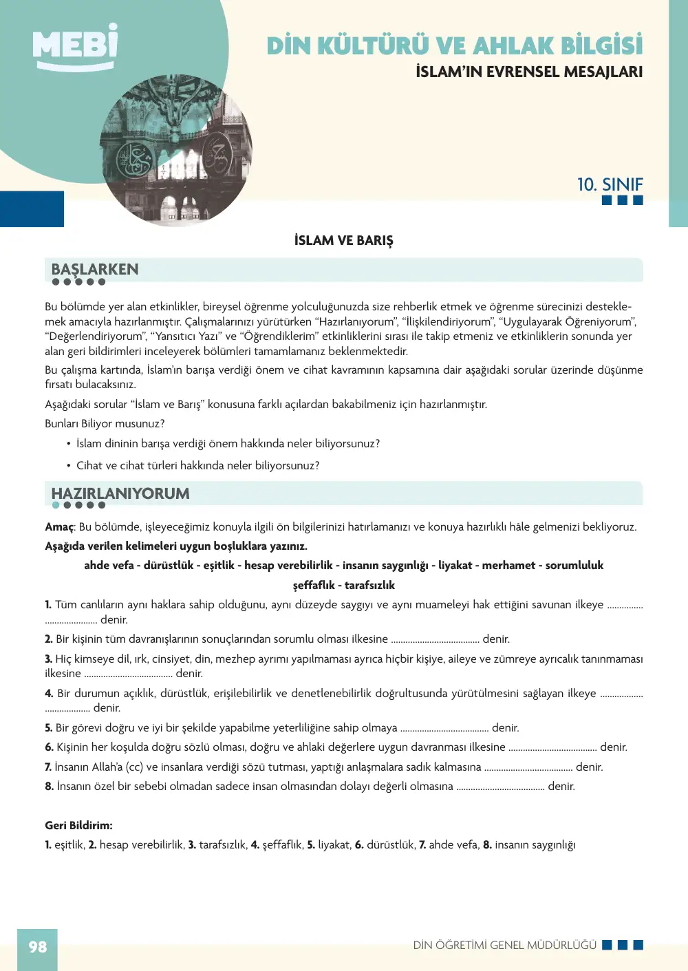 10. Sınıf Din Kültürü ve Ahlak Bilgisi Bireysel Öğrenme Etkinlikleri (2026-2027) sayfa 96