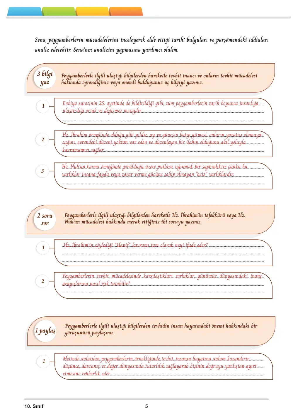 10. Sınıf Din Kültürü ve Ahlak Bilgisi Öğrenme Etkinlikleri Seti 1 (2025-2026) cevap anahtarı sayfa 6