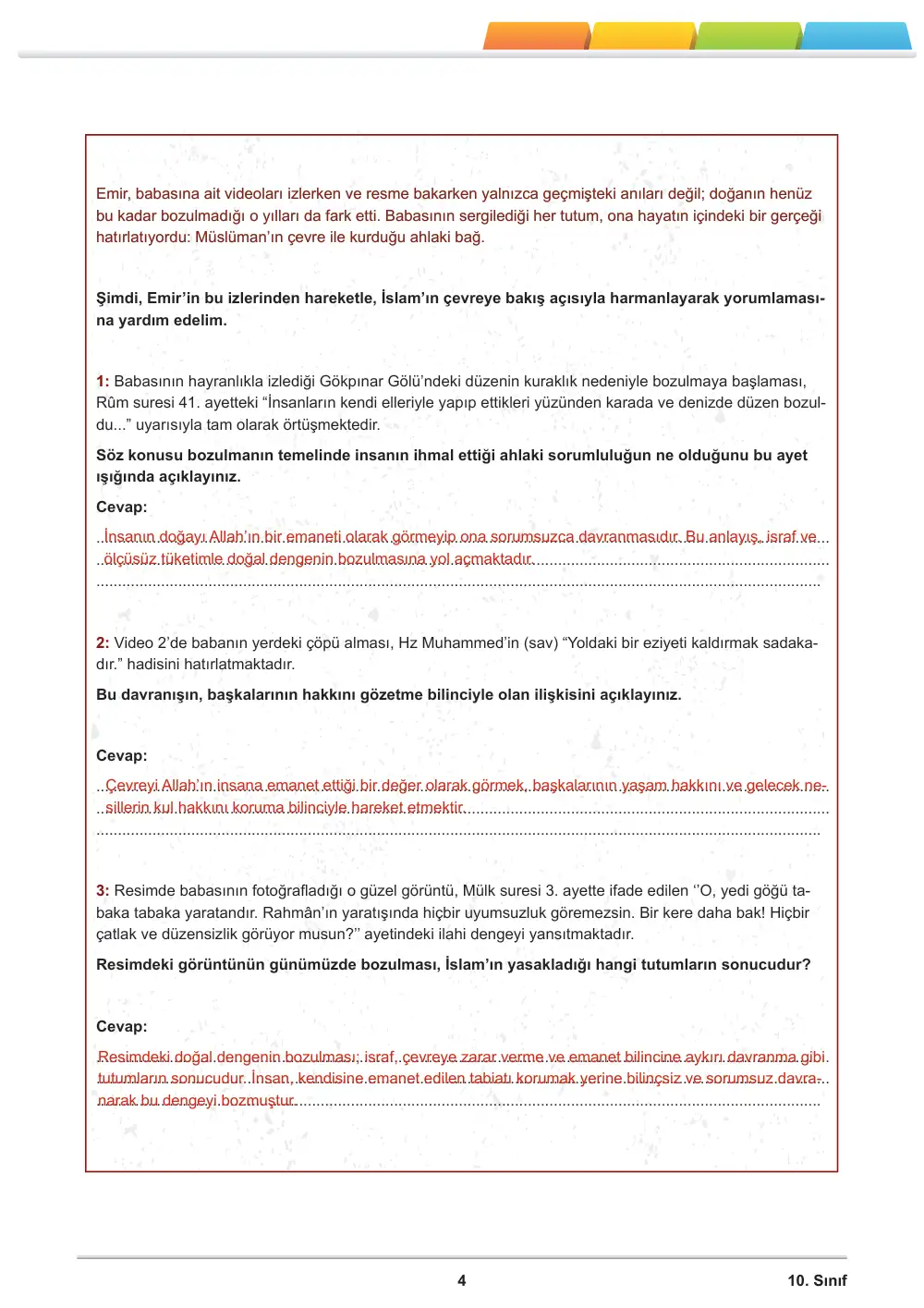 10. Sınıf Din Kültürü ve Ahlak Bilgisi Öğrenme Etkinlikleri Seti 2 (2025-2026) cevap anahtarı sayfa 5