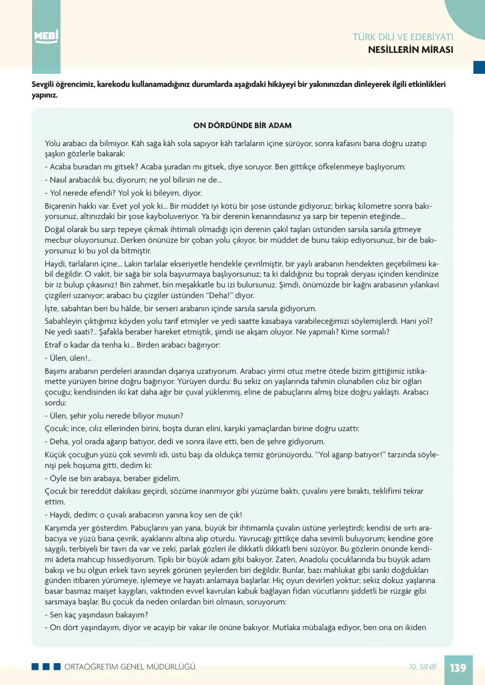 10. Sınıf Türk Dili ve Edebiyatı Bireysel Öğrenme Etkinlikleri (2026-2027) sayfa 137
