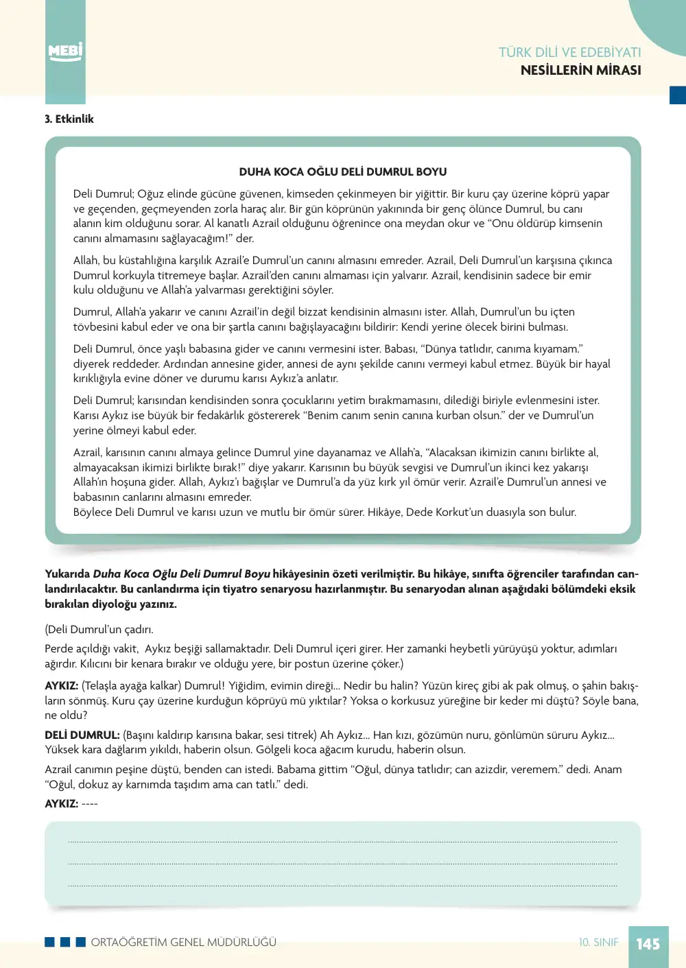 10. Sınıf Türk Dili ve Edebiyatı Bireysel Öğrenme Etkinlikleri (2026-2027) sayfa 143