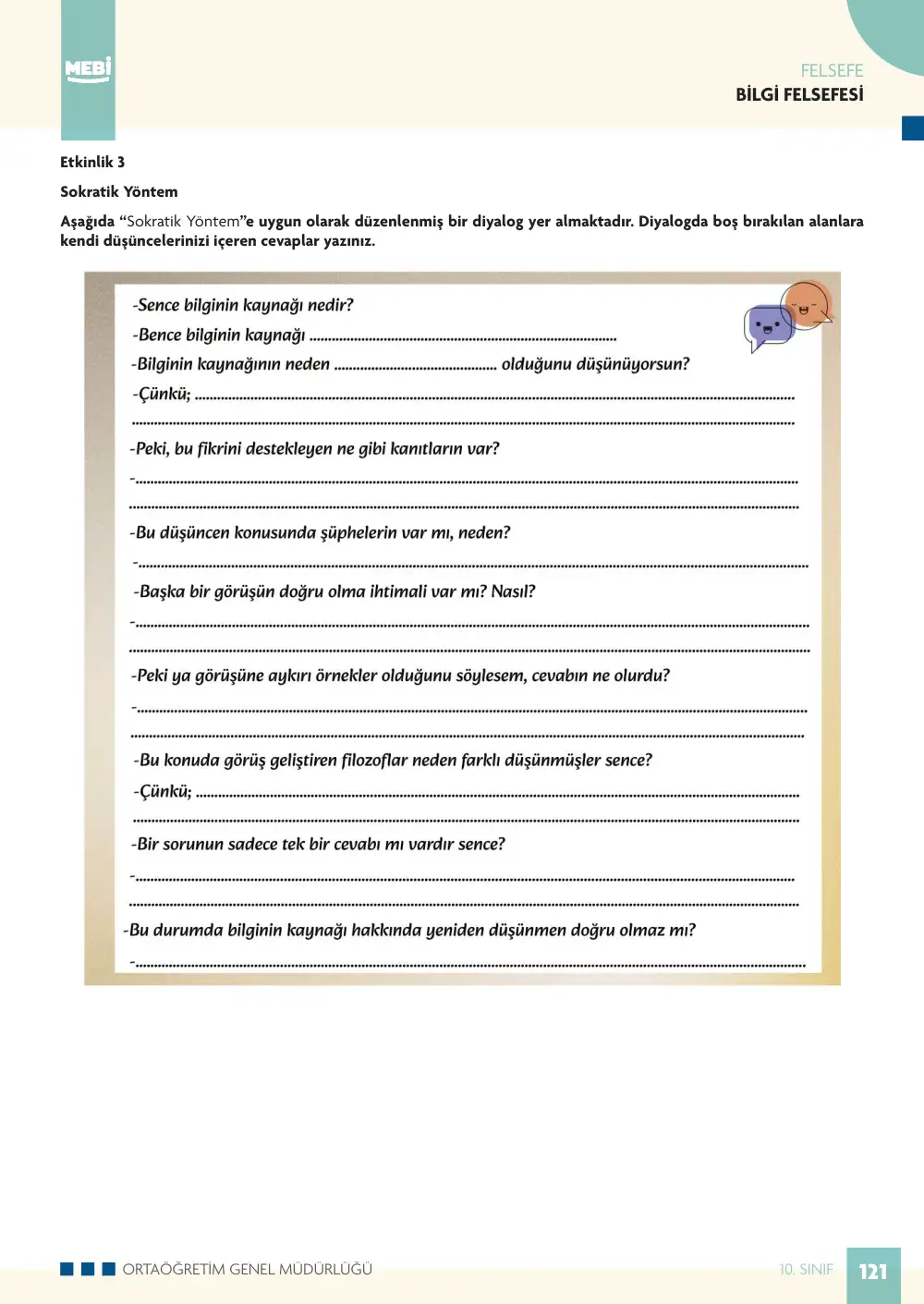 10. Sınıf Felsefe Bireysel Öğrenme Etkinlikleri (2026-2027) sayfa 121