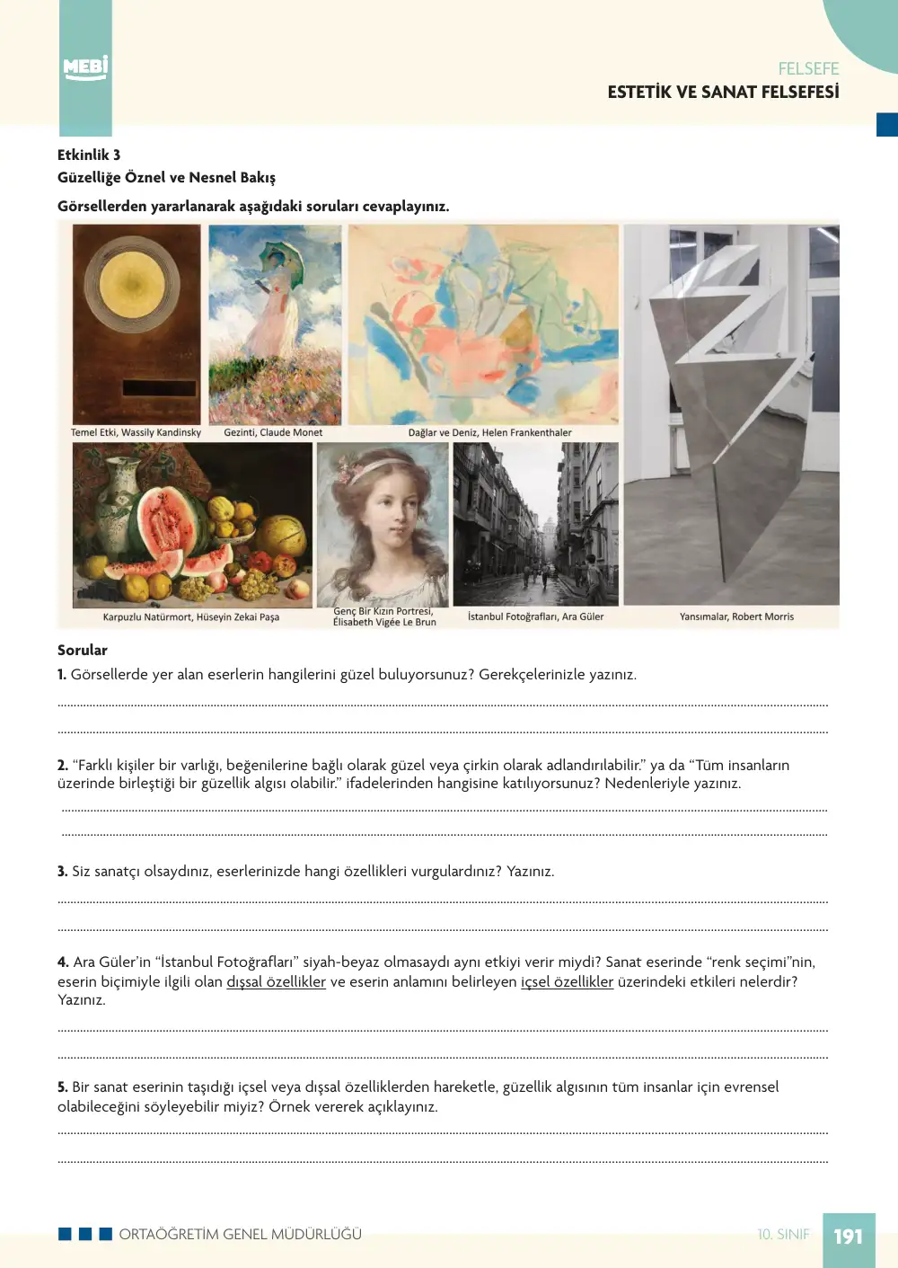 10. Sınıf Felsefe Bireysel Öğrenme Etkinlikleri (2026-2027) sayfa 191