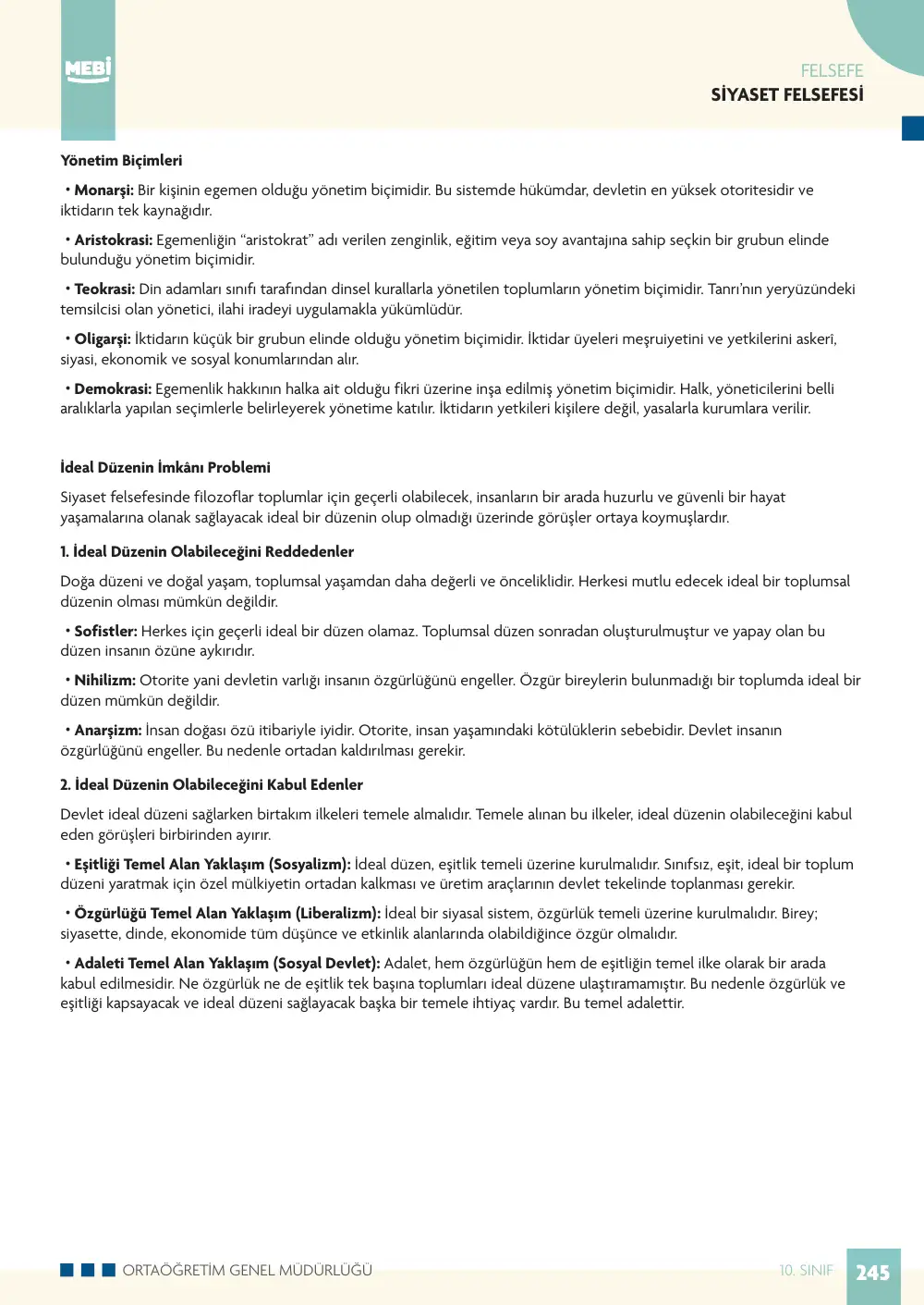 10. Sınıf Felsefe Bireysel Öğrenme Etkinlikleri (2026-2027) sayfa 245