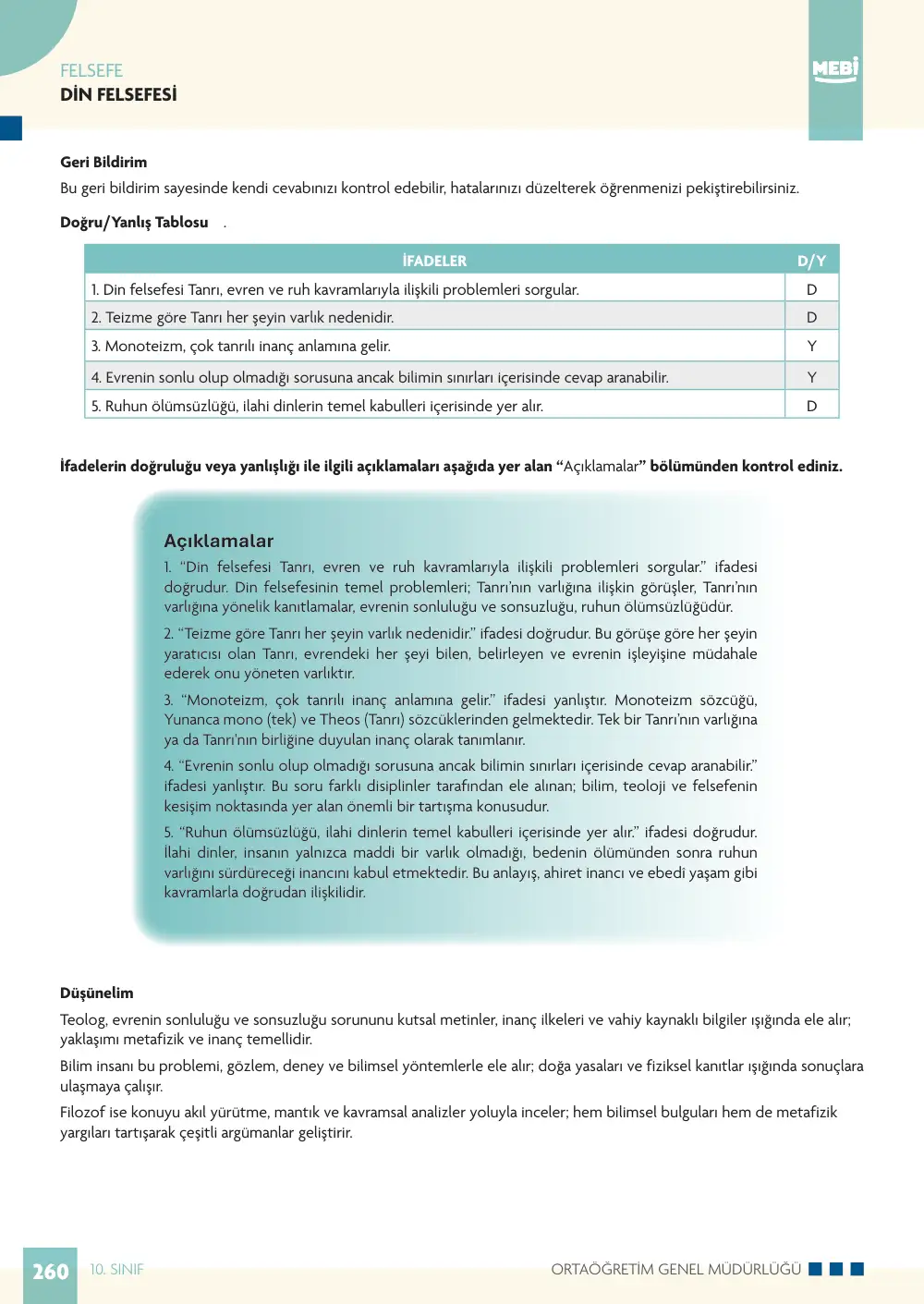 10. Sınıf Felsefe Bireysel Öğrenme Etkinlikleri (2026-2027) sayfa 260