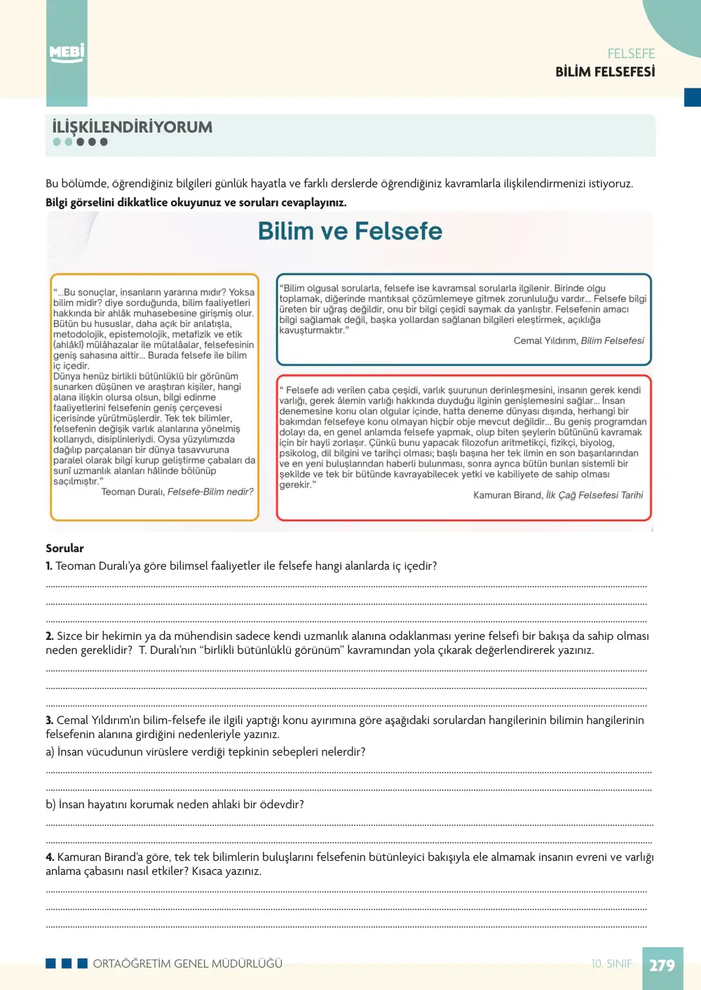 10. Sınıf Felsefe Bireysel Öğrenme Etkinlikleri (2026-2027) sayfa 279