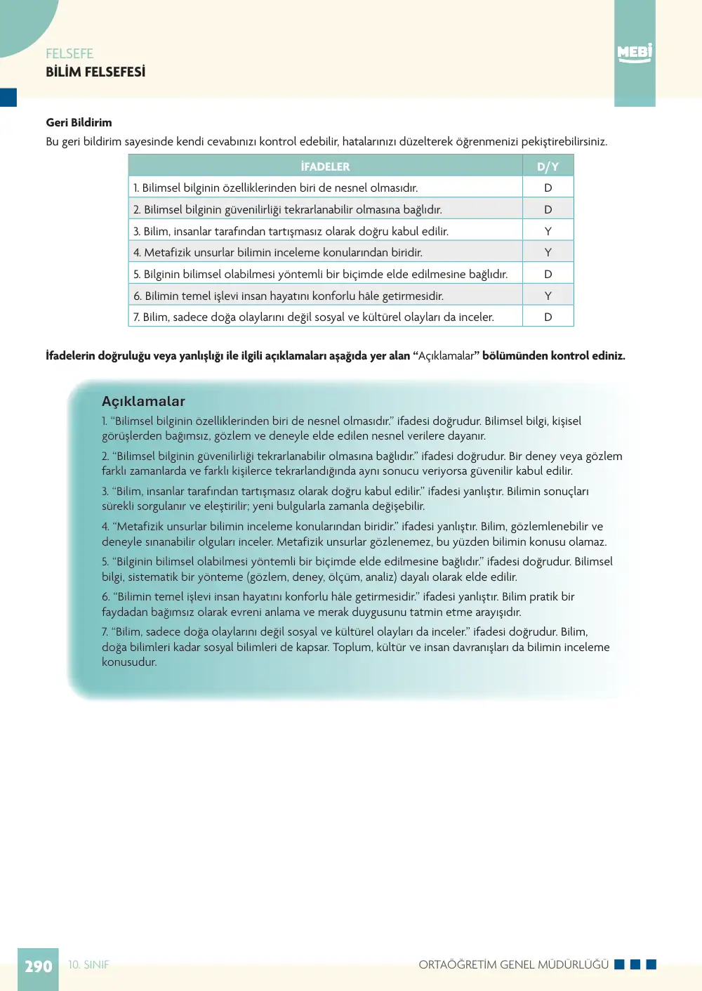10. Sınıf Felsefe Bireysel Öğrenme Etkinlikleri (2026-2027) sayfa 290
