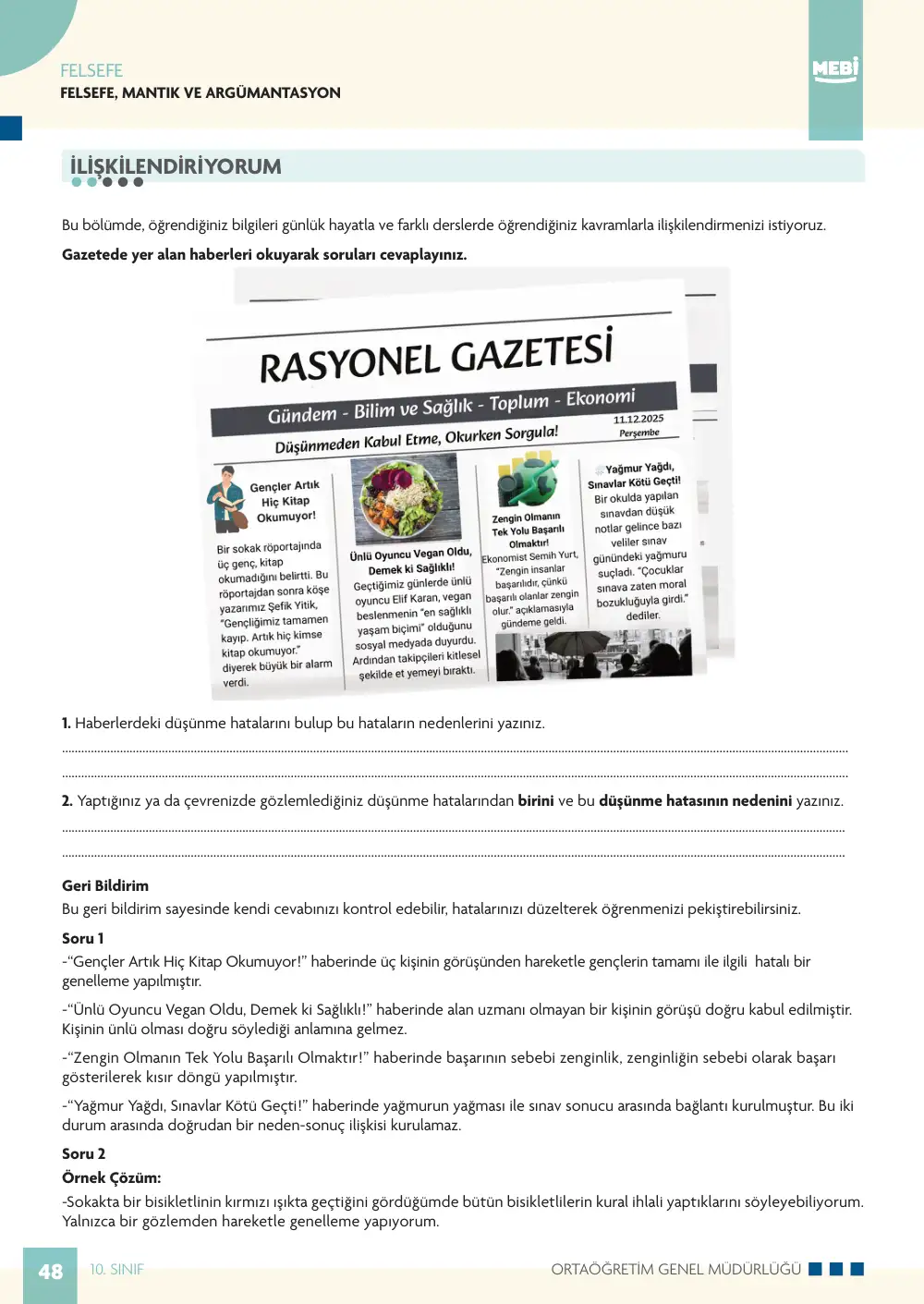 10. Sınıf Felsefe Bireysel Öğrenme Etkinlikleri (2026-2027) sayfa 48