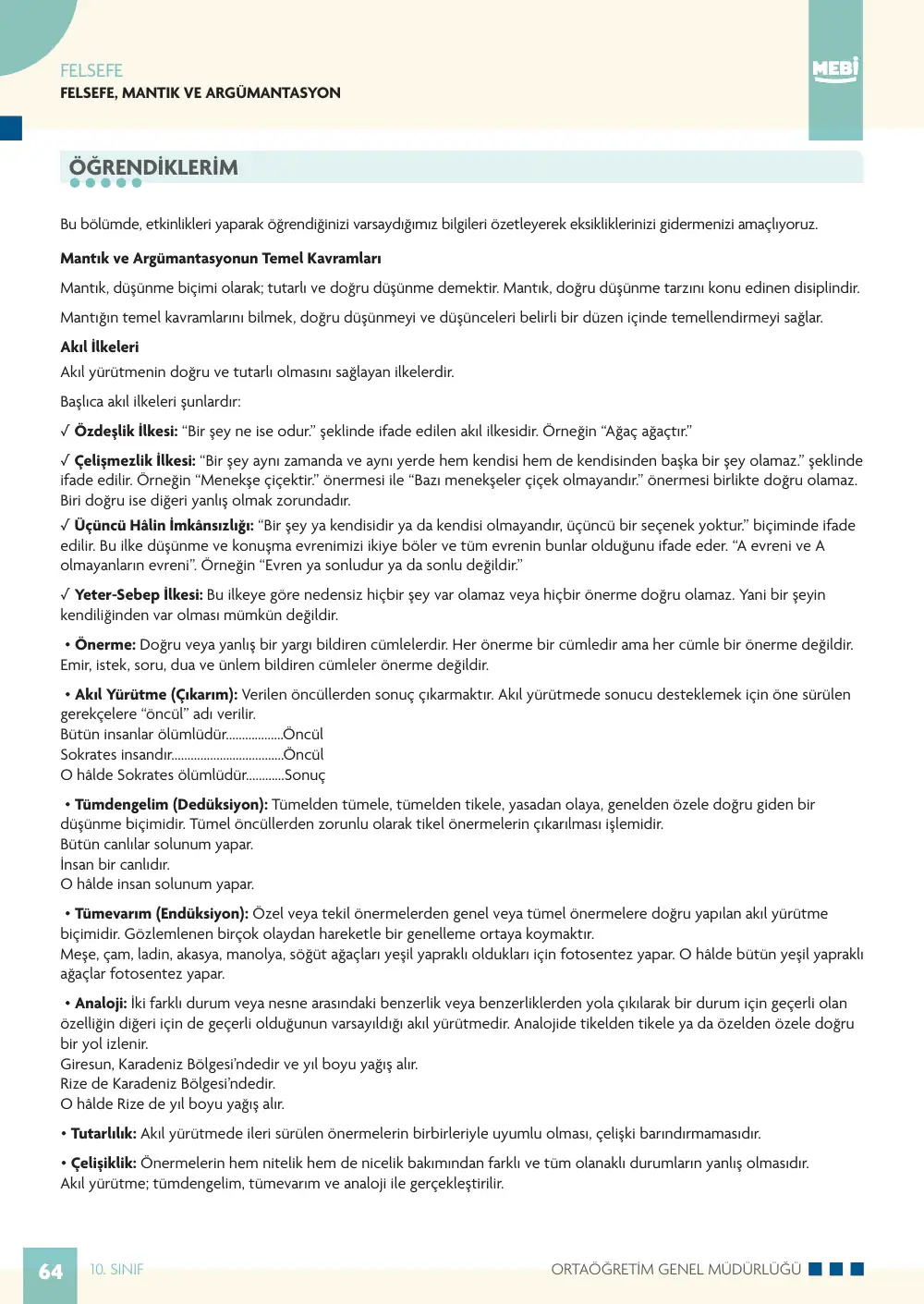 10. Sınıf Felsefe Bireysel Öğrenme Etkinlikleri (2026-2027) sayfa 64