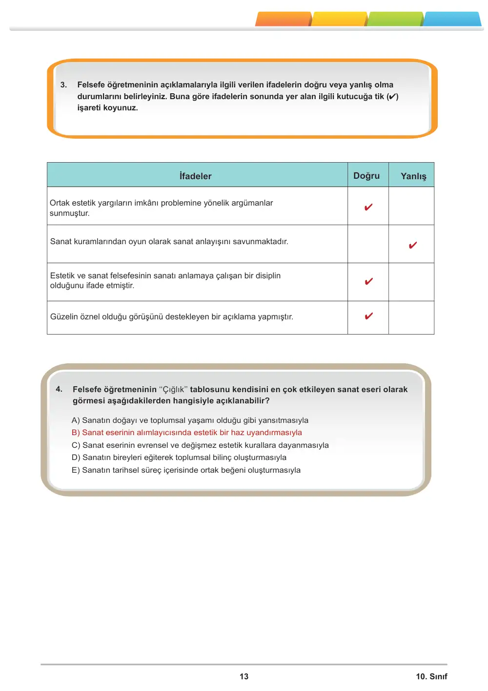 10. Sınıf Felsefe Öğrenme Etkinlikleri Seti 1 (2025-2026) cevap anahtarı sayfa 14