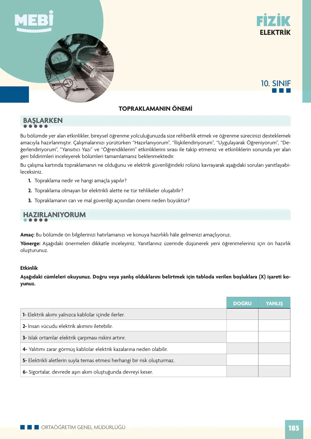10. Sınıf Fizik Bireysel Öğrenme Etkinlikleri (2026-2027) sayfa 189