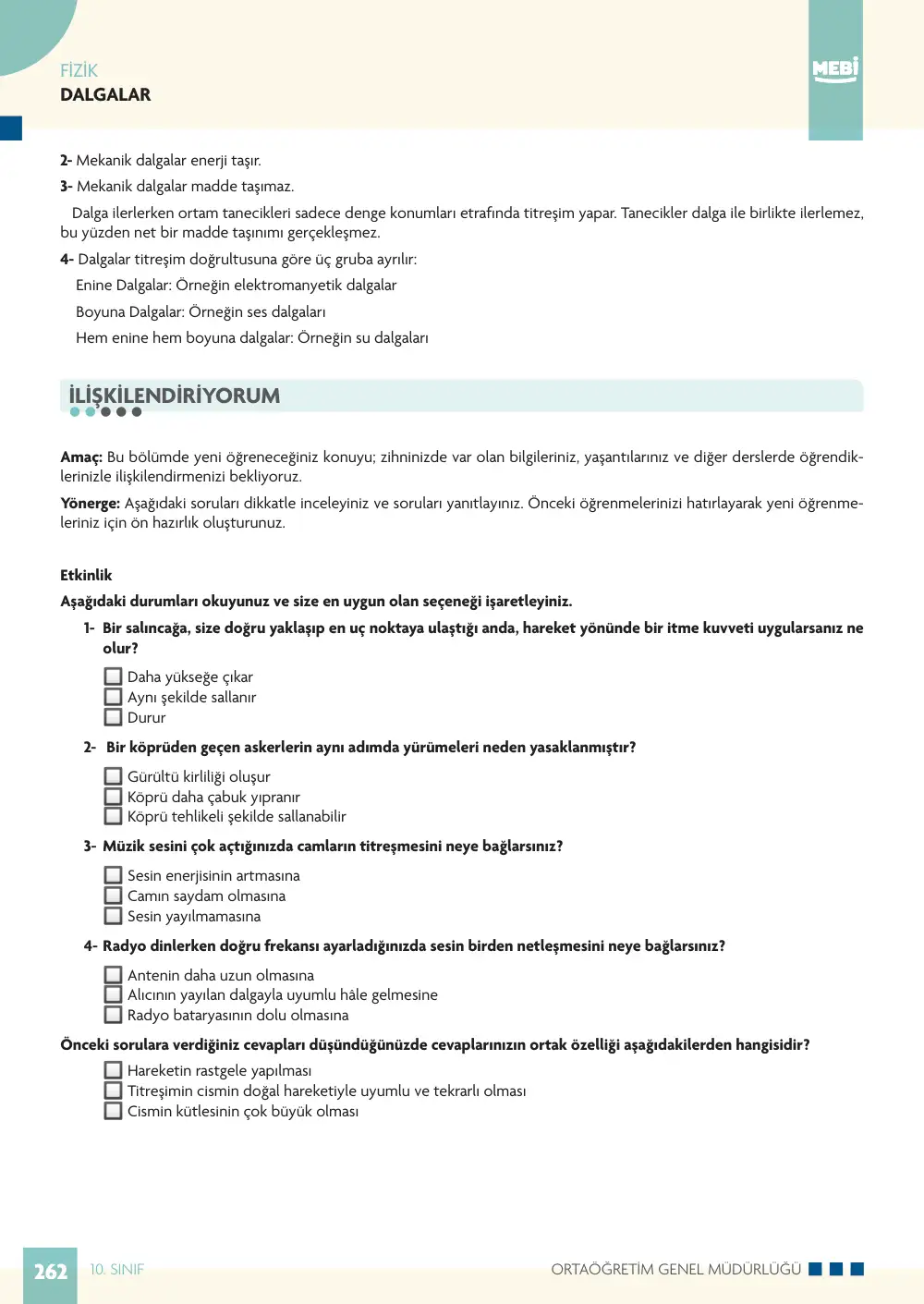10. Sınıf Fizik Bireysel Öğrenme Etkinlikleri (2026-2027) sayfa 266