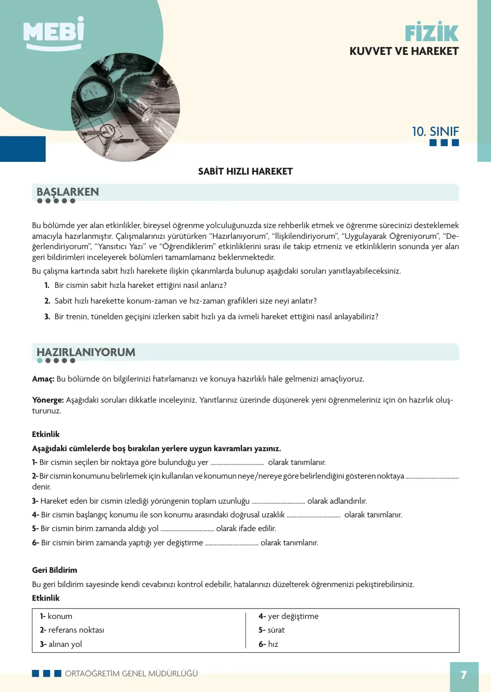 10. Sınıf Fizik Bireysel Öğrenme Etkinlikleri (2026-2027) sayfa 5