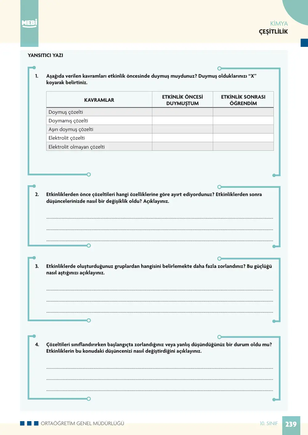 10. Sınıf Kimya Bireysel Öğrenme Etkinlikleri (2026-2027) sayfa 237