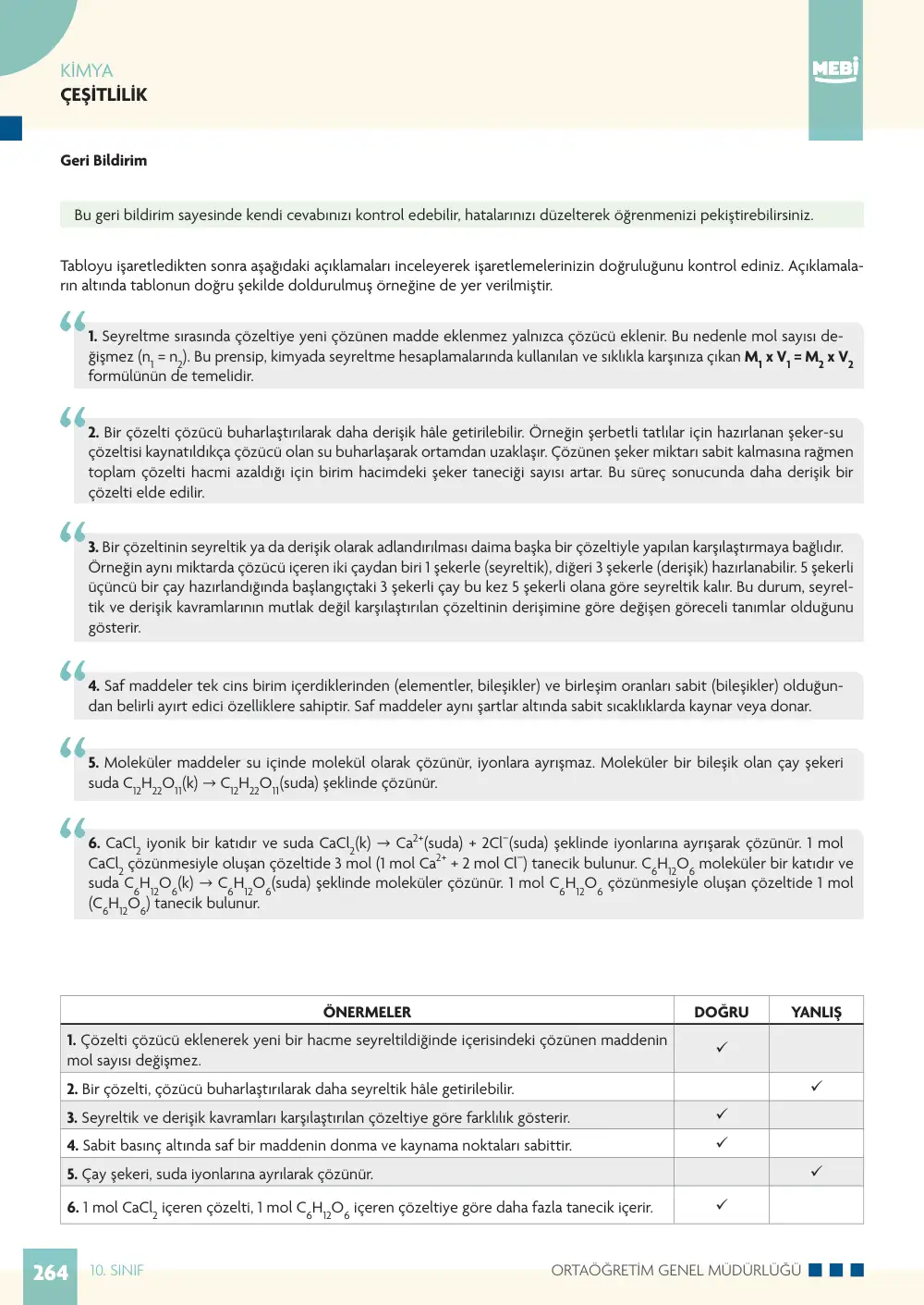 10. Sınıf Kimya Bireysel Öğrenme Etkinlikleri (2026-2027) sayfa 262