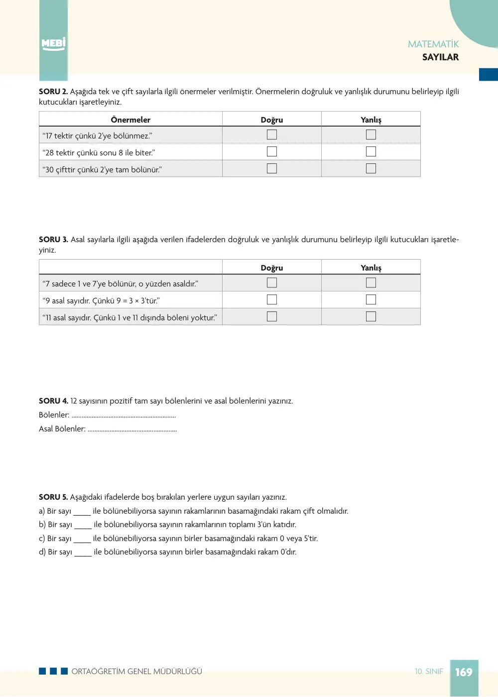 10. Sınıf Matematik Bireysel Öğrenme Etkinlikleri (2026-2027) sayfa 167