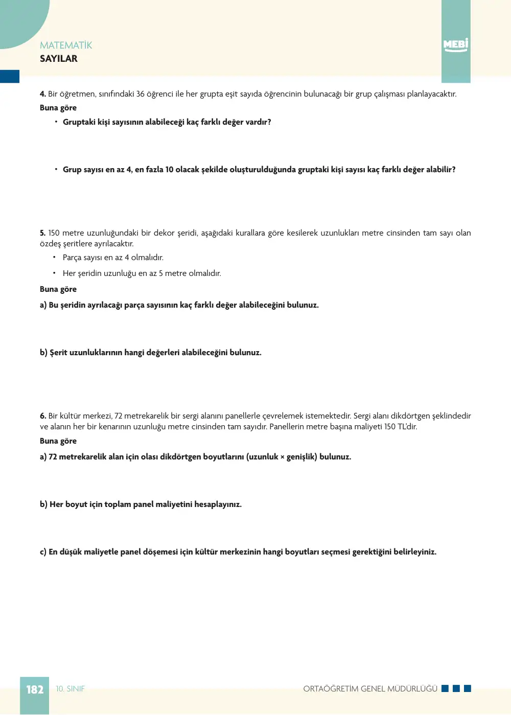 10. Sınıf Matematik Bireysel Öğrenme Etkinlikleri (2026-2027) sayfa 180