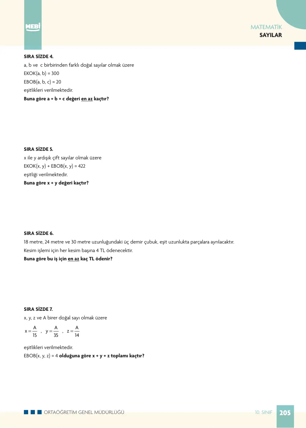 10. Sınıf Matematik Bireysel Öğrenme Etkinlikleri (2026-2027) sayfa 203