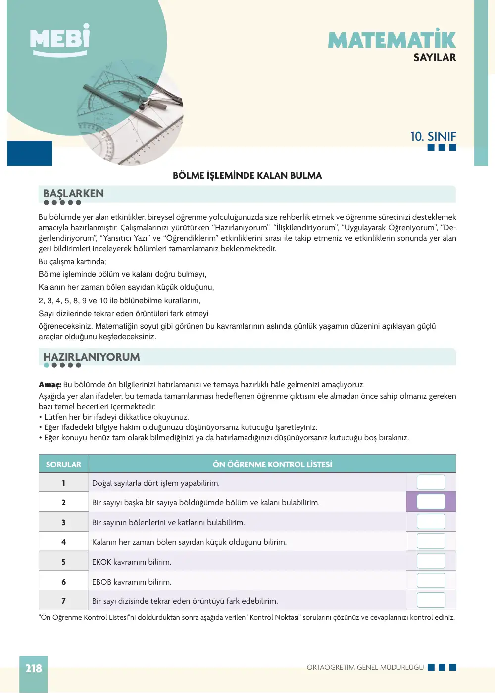 10. Sınıf Matematik Bireysel Öğrenme Etkinlikleri (2026-2027) sayfa 216