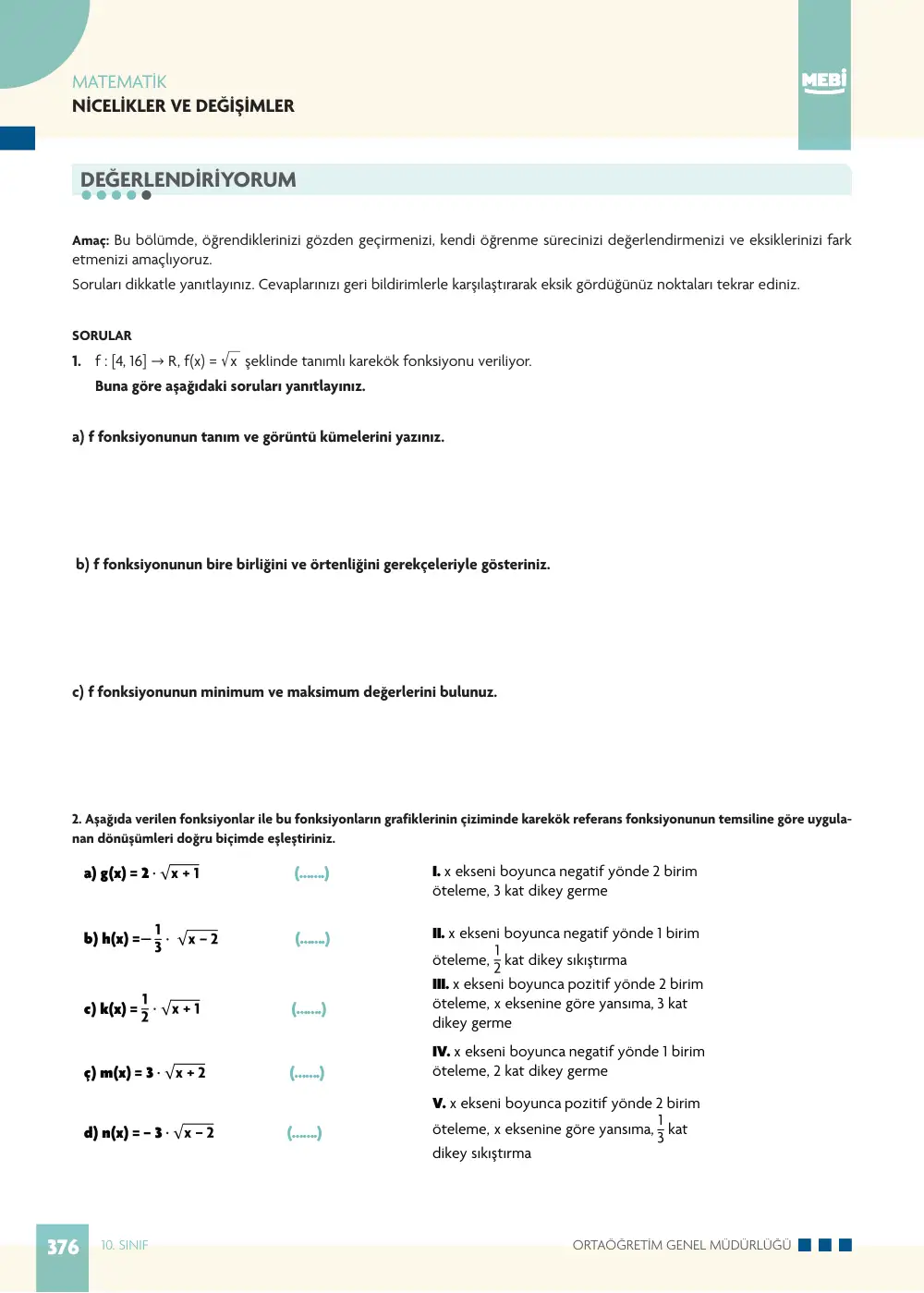 10. Sınıf Matematik Bireysel Öğrenme Etkinlikleri (2026-2027) sayfa 374