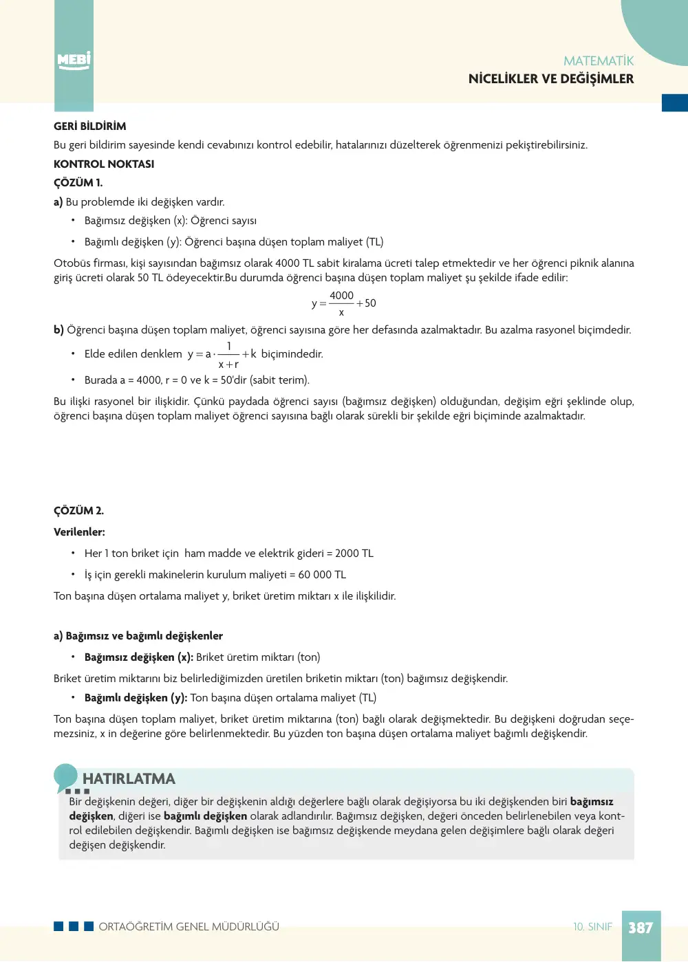 10. Sınıf Matematik Bireysel Öğrenme Etkinlikleri (2026-2027) sayfa 385