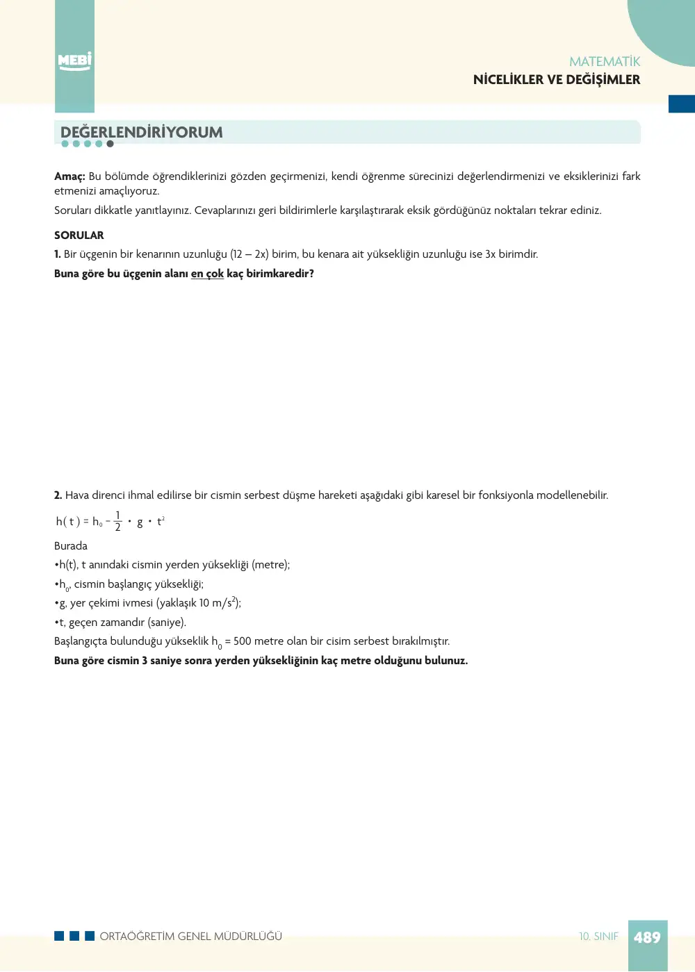 10. Sınıf Matematik Bireysel Öğrenme Etkinlikleri (2026-2027) sayfa 487