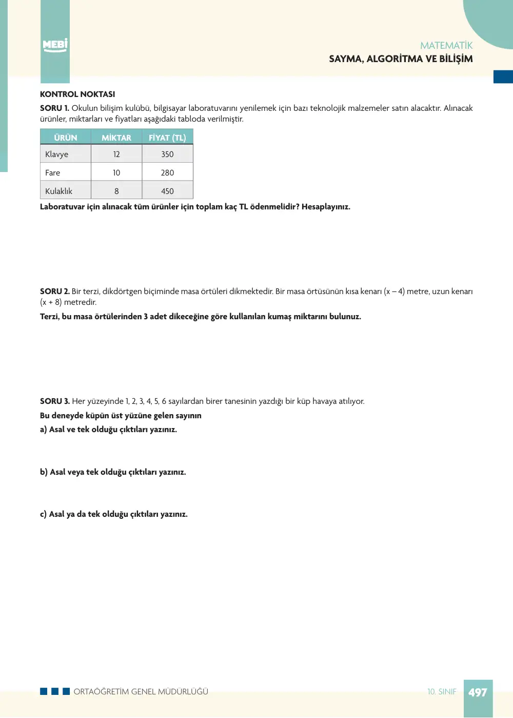 10. Sınıf Matematik Bireysel Öğrenme Etkinlikleri (2026-2027) sayfa 495