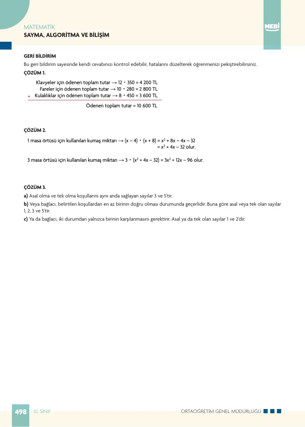 10. Sınıf Matematik Bireysel Öğrenme Etkinlikleri (2026-2027) sayfa 496