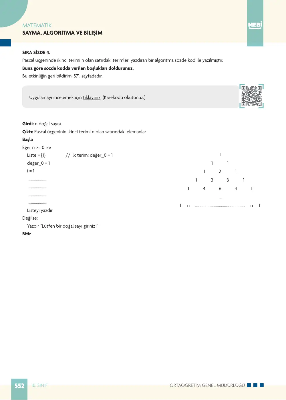 10. Sınıf Matematik Bireysel Öğrenme Etkinlikleri (2026-2027) sayfa 550