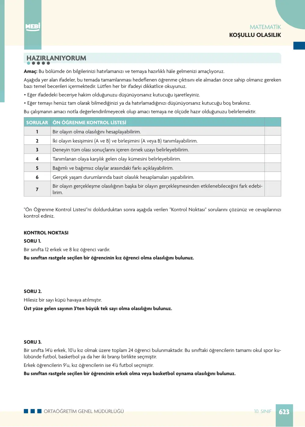 10. Sınıf Matematik Bireysel Öğrenme Etkinlikleri (2026-2027) sayfa 621