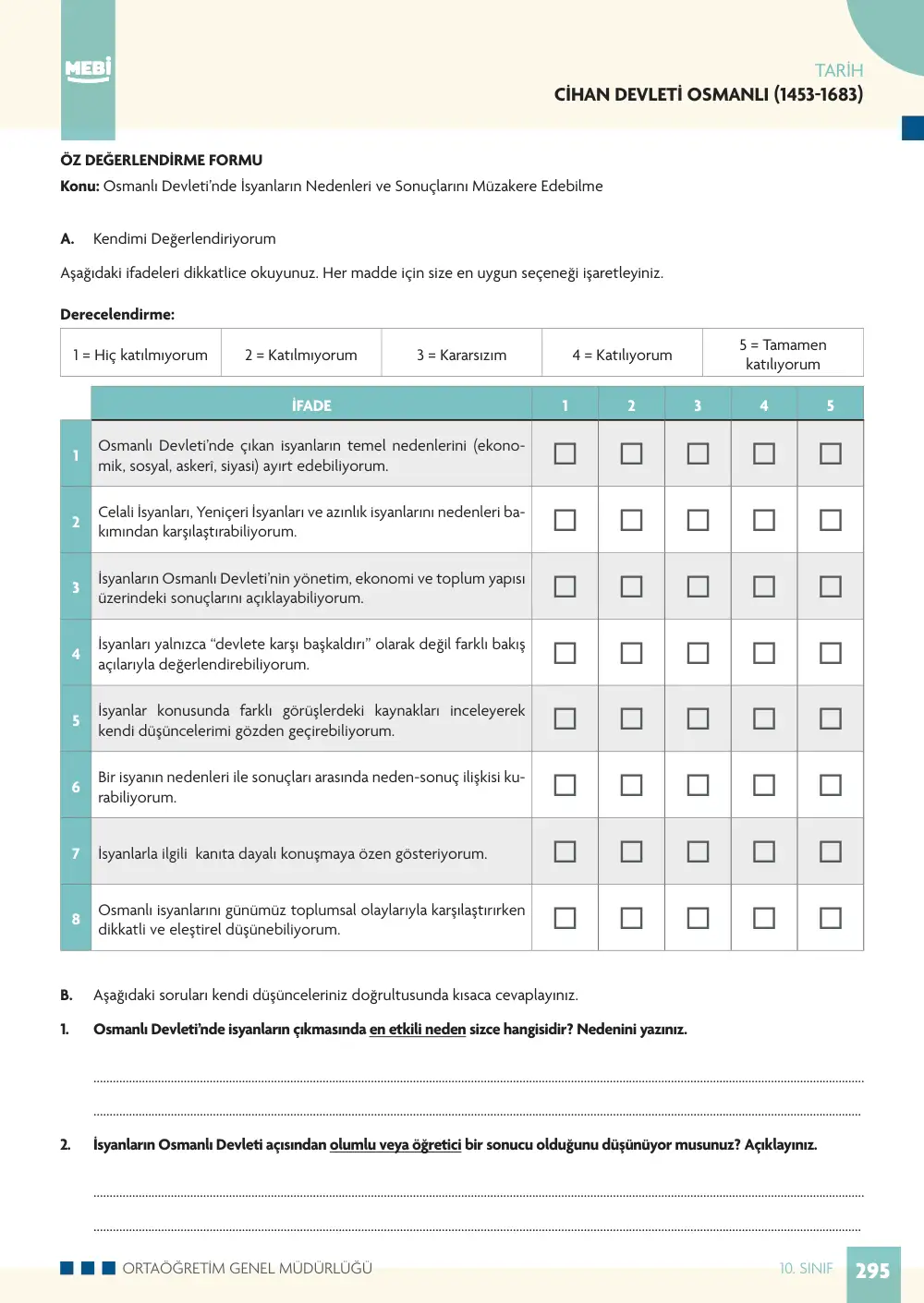 10. Sınıf Tarih Bireysel Öğrenme Etkinlikleri (2026-2027) sayfa 293