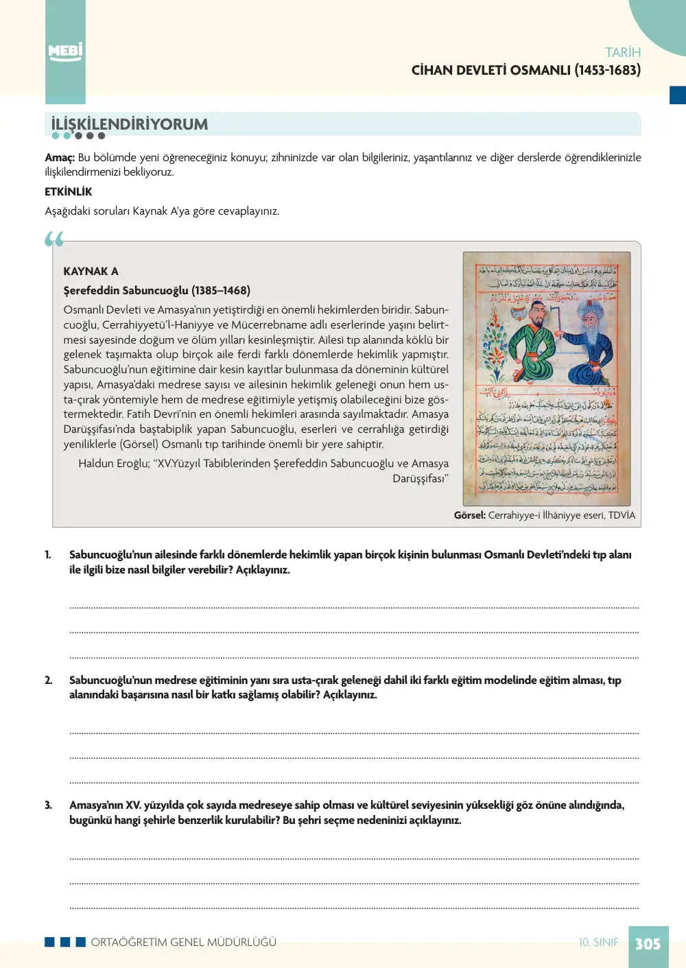10. Sınıf Tarih Bireysel Öğrenme Etkinlikleri (2026-2027) sayfa 303
