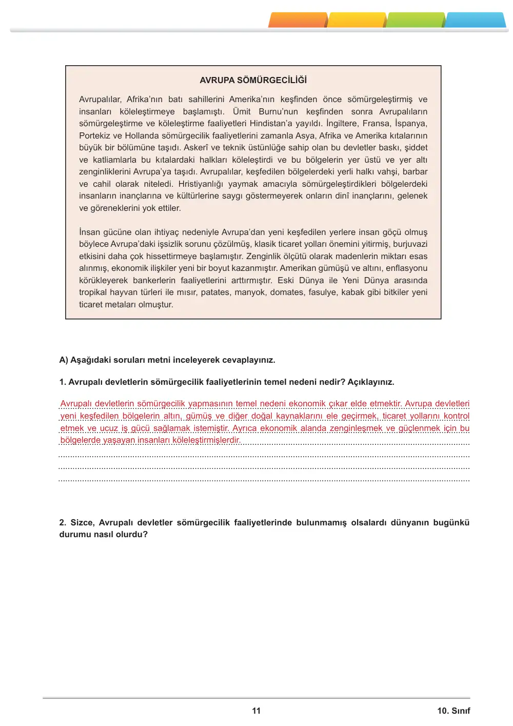 10. Sınıf Tarih Öğrenme Etkinlikleri Seti 2 (2025-2026) cevap anahtarı sayfa 12