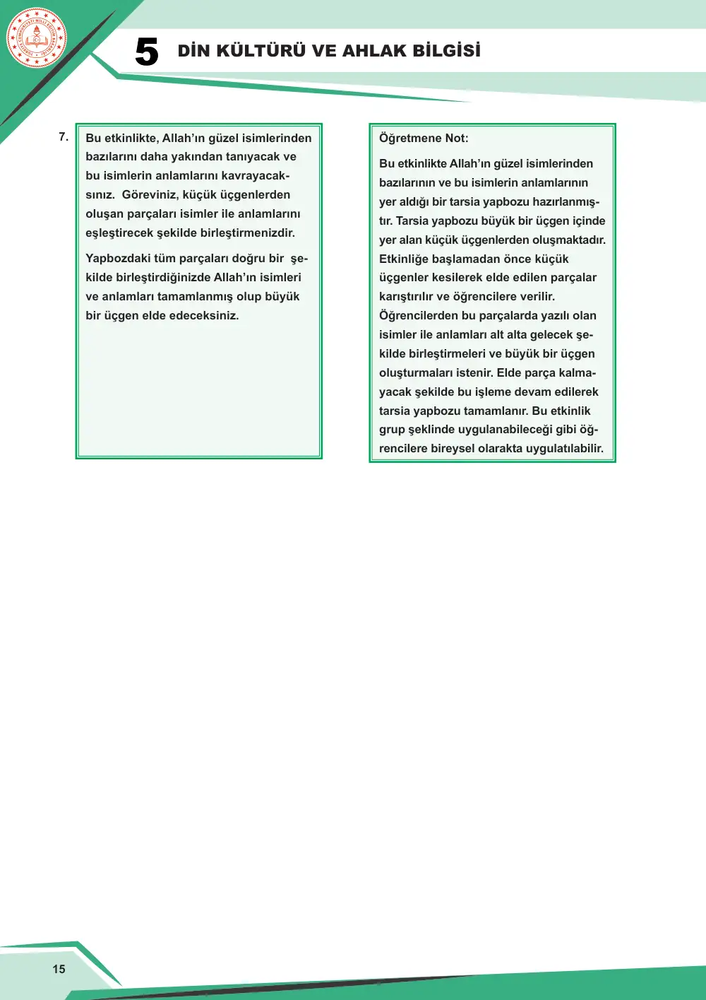 5. Sınıf Din Kültürü ve Ahlak Bilgisi Çalışma Kâğıdı: DKAB.5.1.3 Allah'ın (cc) güzel isimleri hakkında bilgi toplayabilme sayfa 16