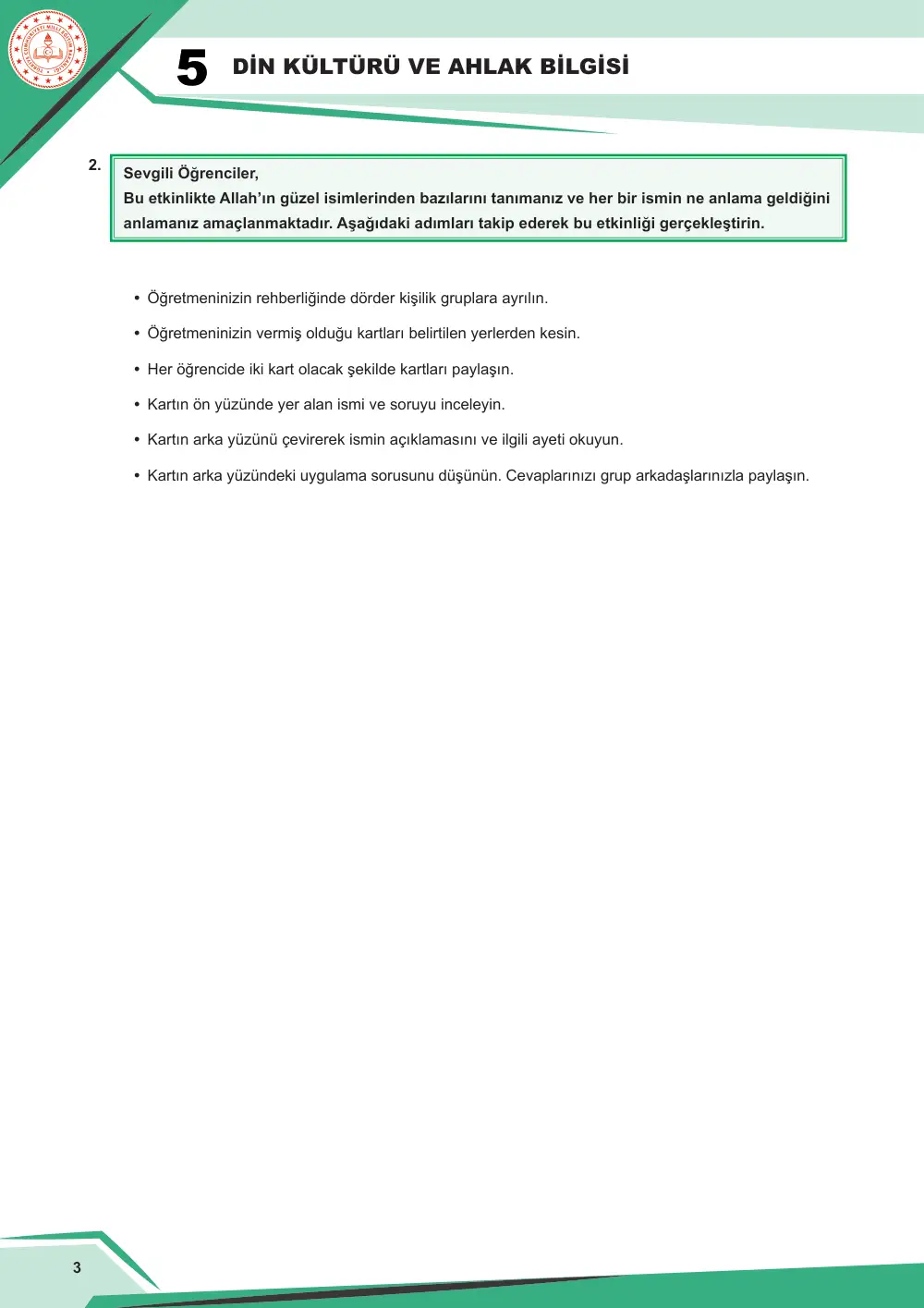 5. Sınıf Din Kültürü ve Ahlak Bilgisi Çalışma Kâğıdı: DKAB.5.1.3 Allah'ın (cc) güzel isimleri hakkında bilgi toplayabilme sayfa 4