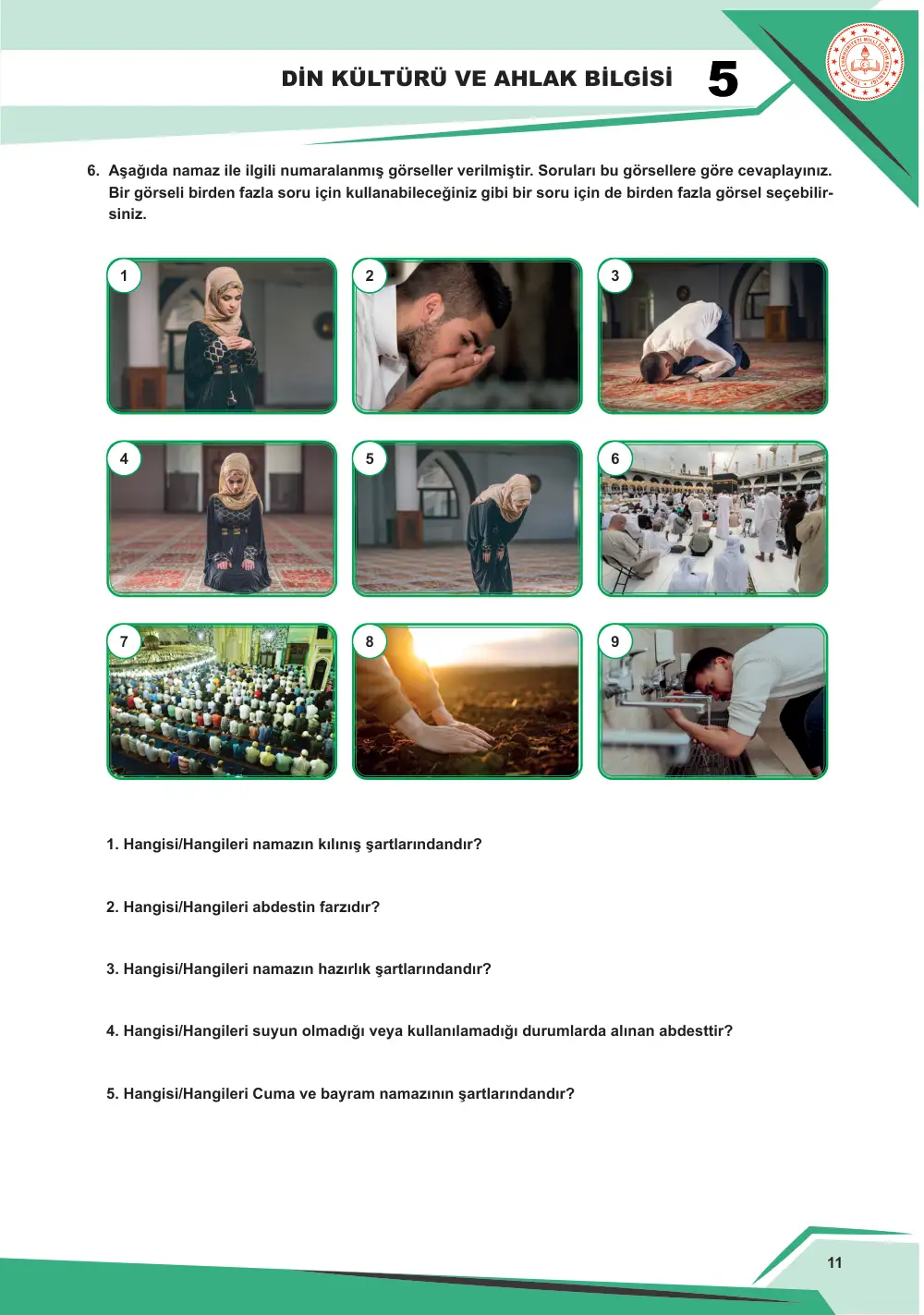 5. Sınıf Din Kültürü ve Ahlak Bilgisi Çalışma Kâğıdı: DKAB.5.2.2 Namazın kılınışını gözlemleyebilme sayfa 12