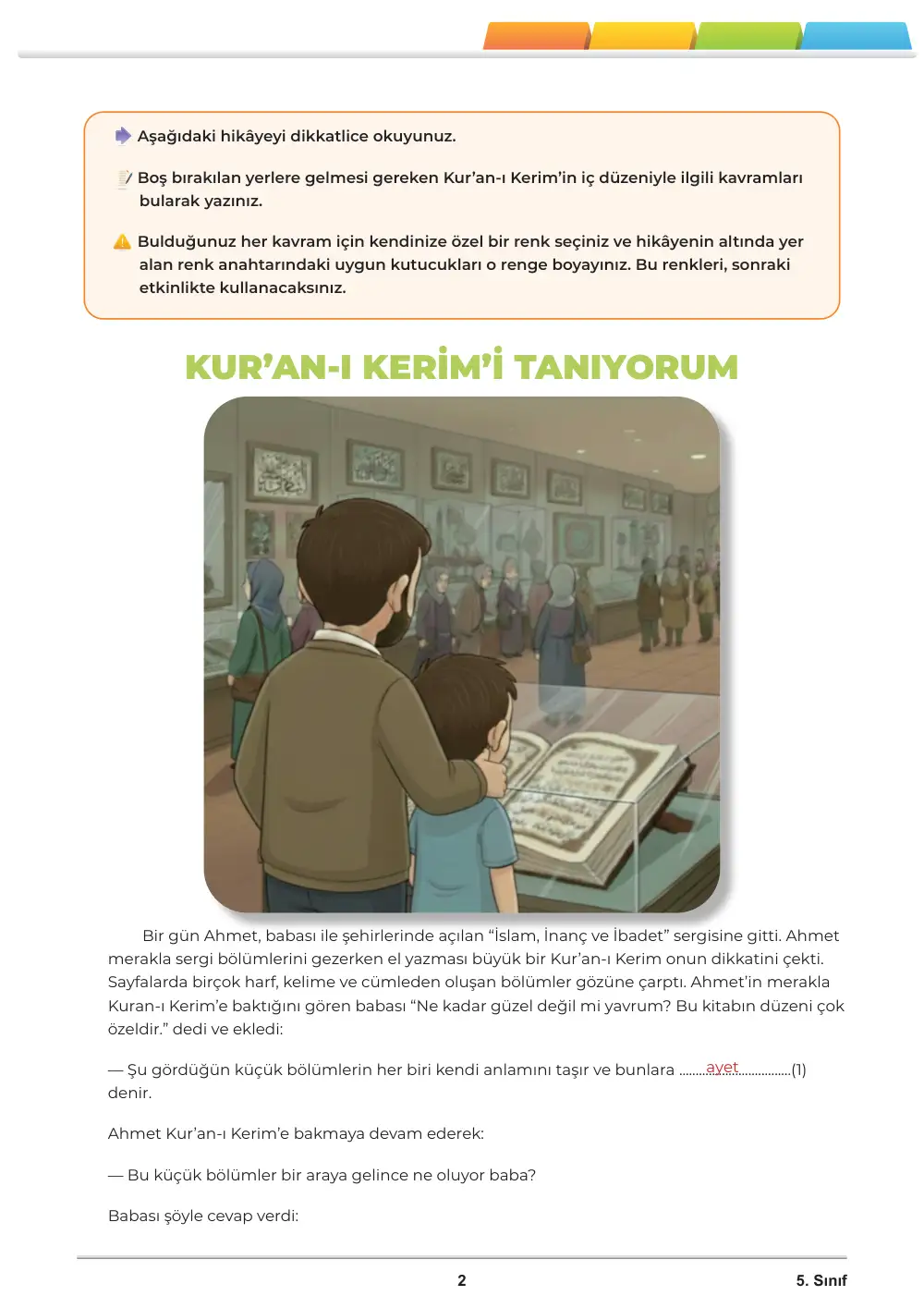 5. Sınıf Din Kültürü ve Ahlak Bilgisi Öğrenme Etkinlikleri Seti 1 (2025-2026) cevap anahtarı sayfa 3