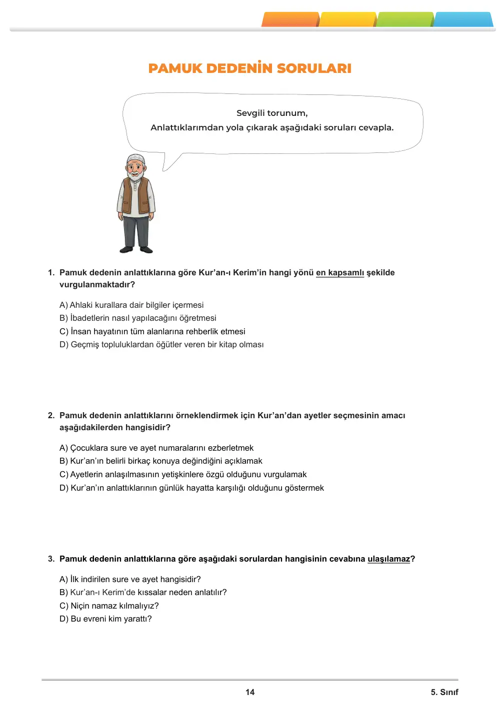 5. Sınıf Din Kültürü ve Ahlak Bilgisi Öğrenme Etkinlikleri Seti 1 (2025-2026) sayfa 15