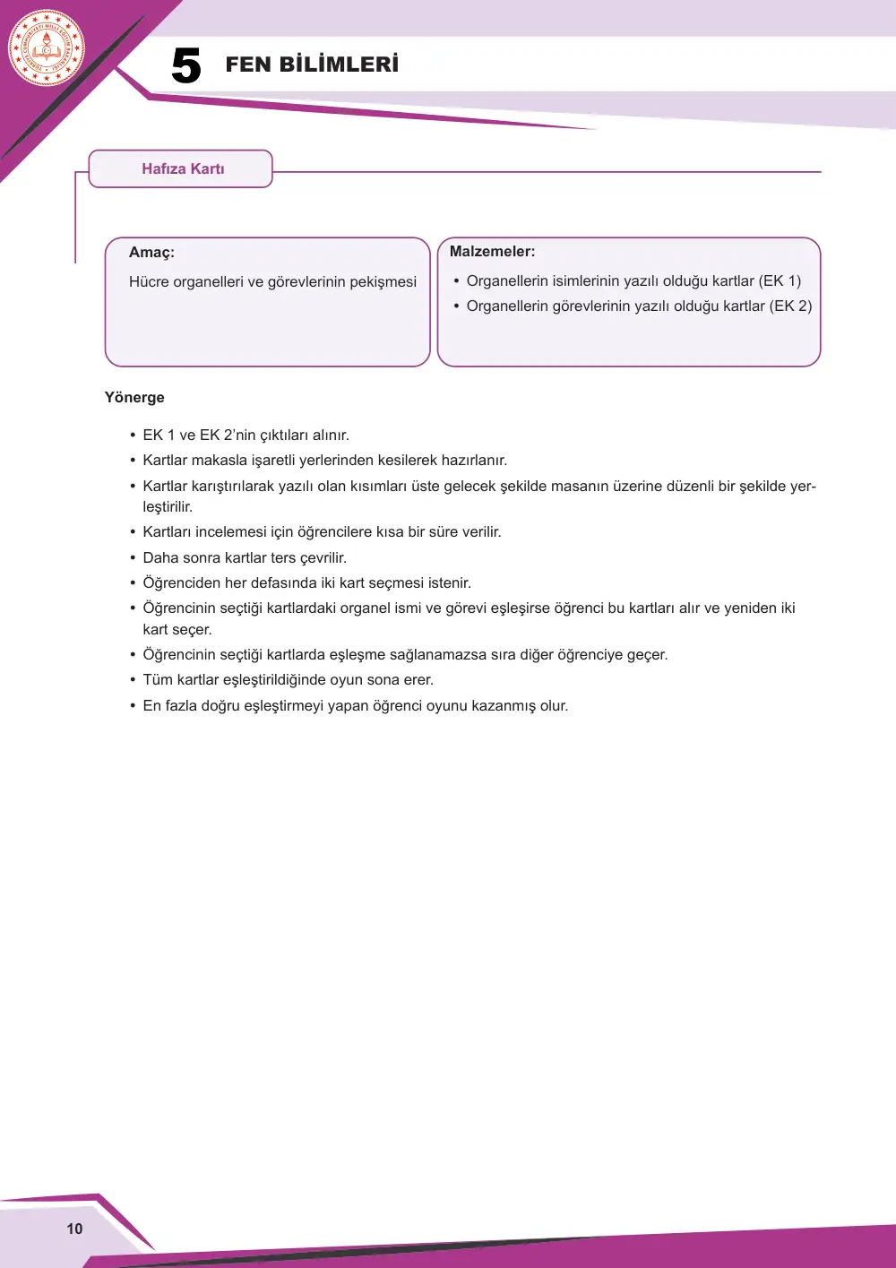 5. Sınıf Fen Bilimleri Çalışma Kâğıdı: FB.5.3.1.1 Bitki ve hayvan hücrelerini temel kısımları ve özellikleri açısından karşılaştırabilme sayfa 10